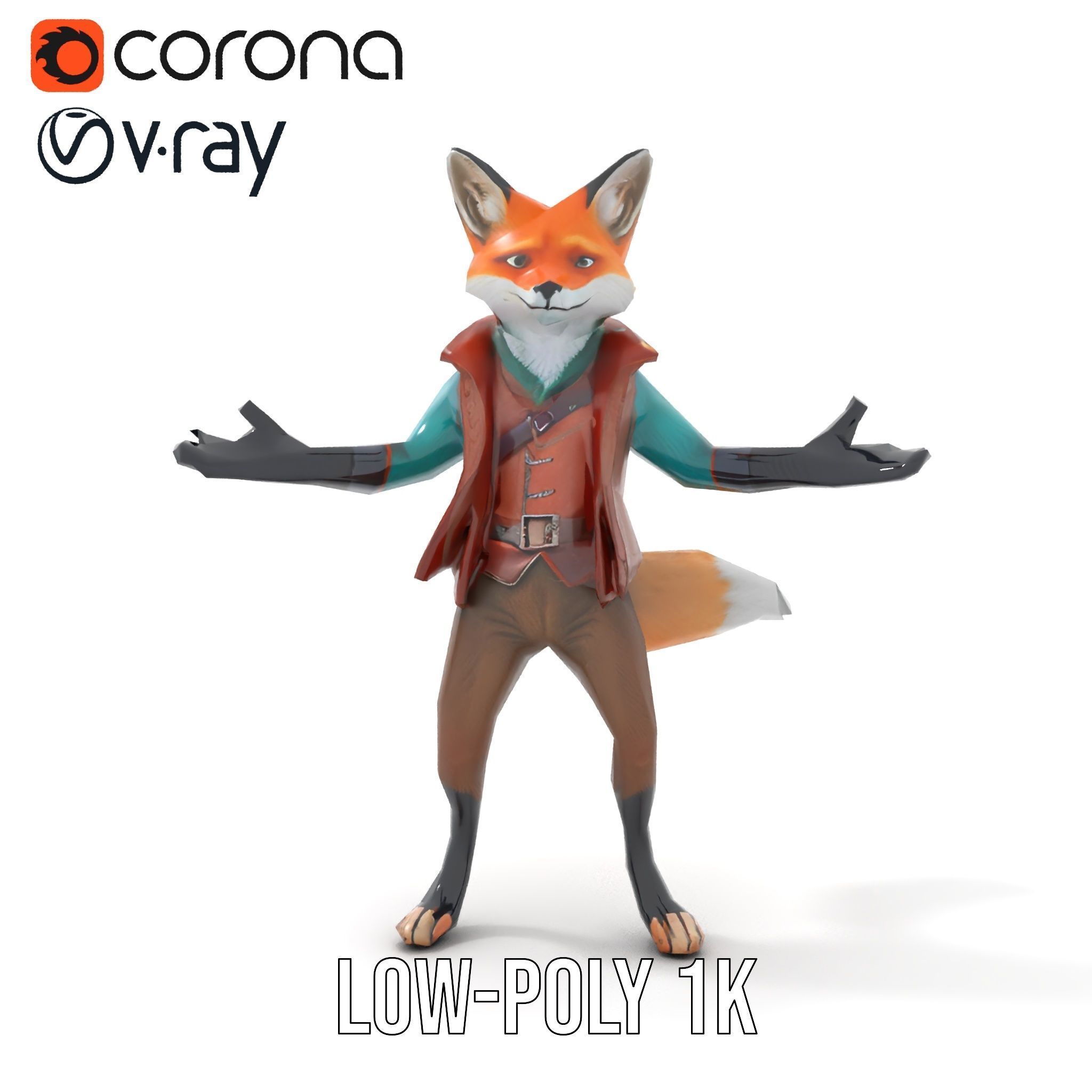 Anthropomorphic Fox Character Rigged and Animated with PBR Te... Low-poly 3D model_31
