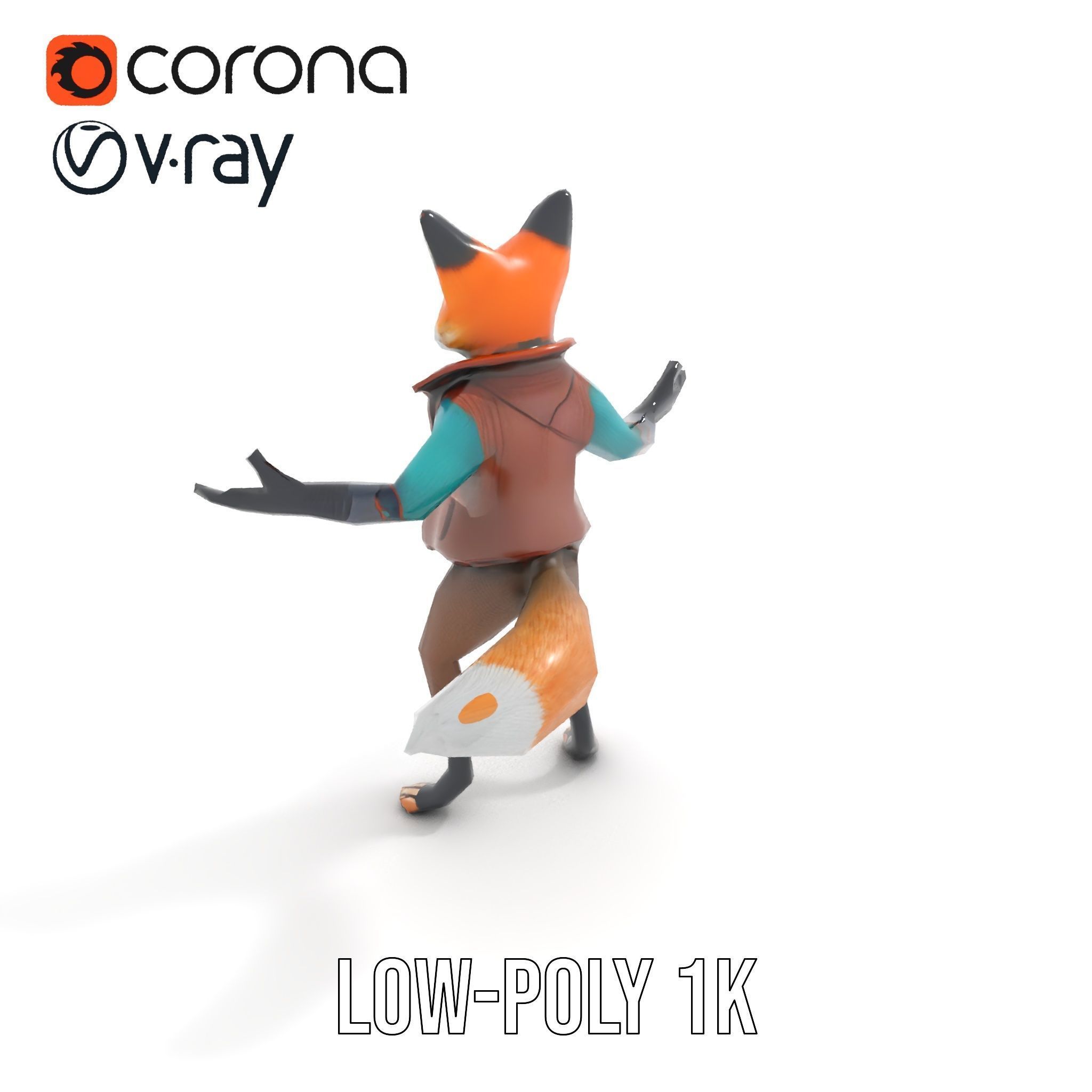 Anthropomorphic Fox Character Rigged and Animated with PBR Te... Low-poly 3D model_20