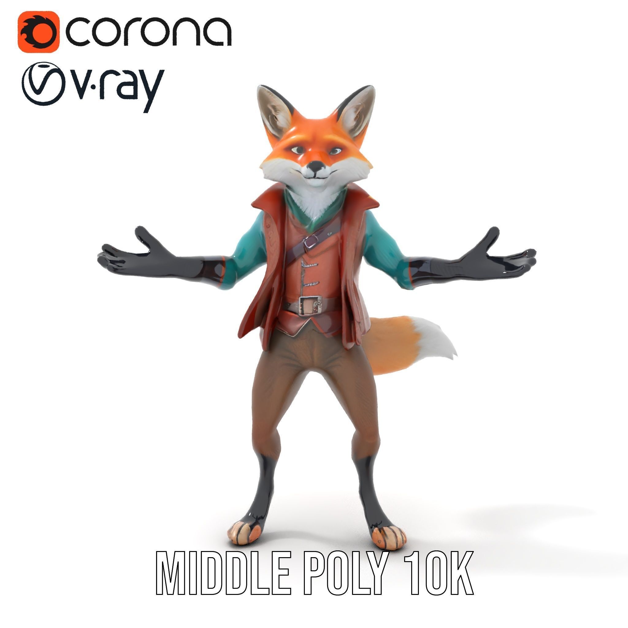Anthropomorphic Fox Character Rigged and Animated with PBR Te... Low-poly 3D model_16
