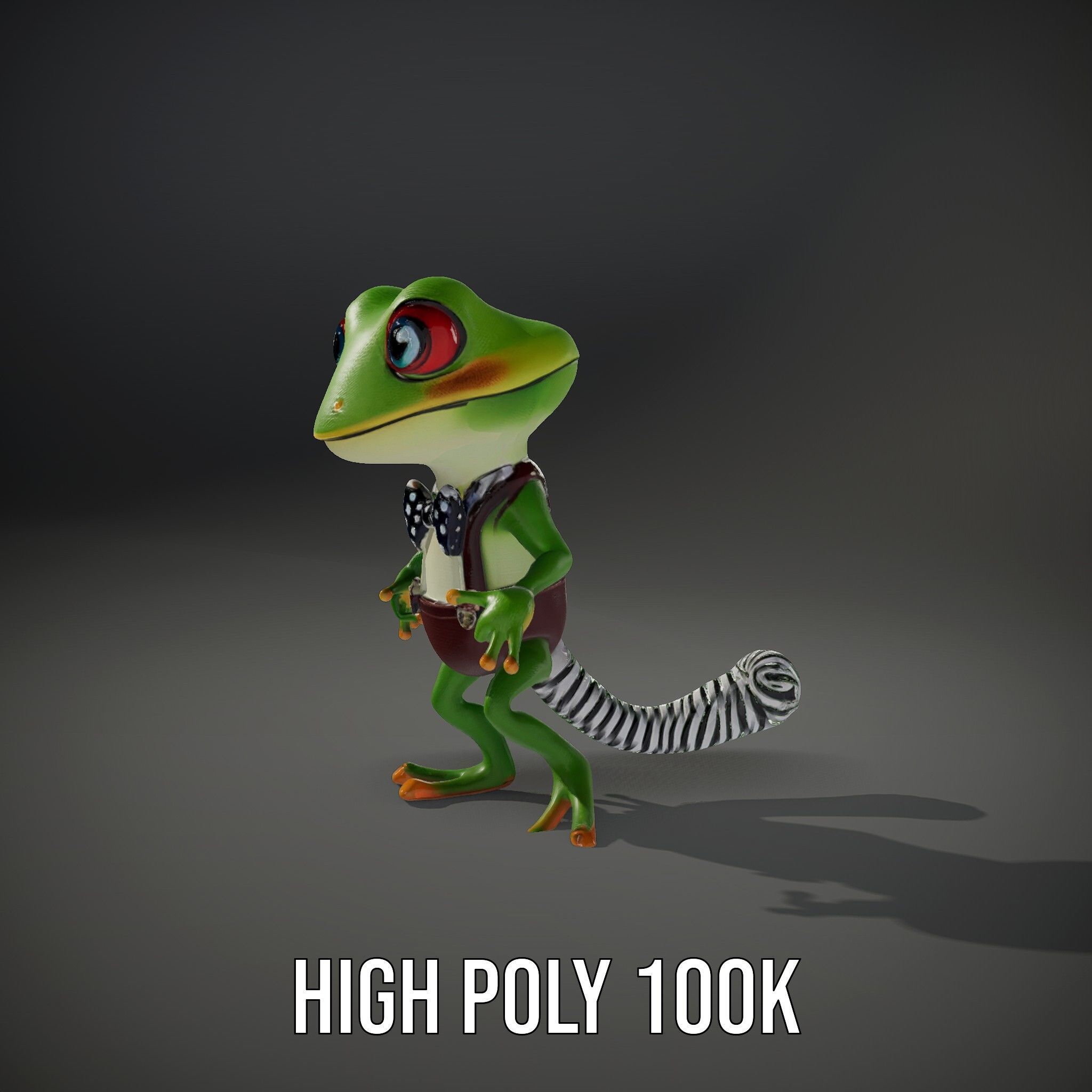 Charming Gecko in Polka Dot Bowtie Rigged and Animated Model Low-poly 3D model_12