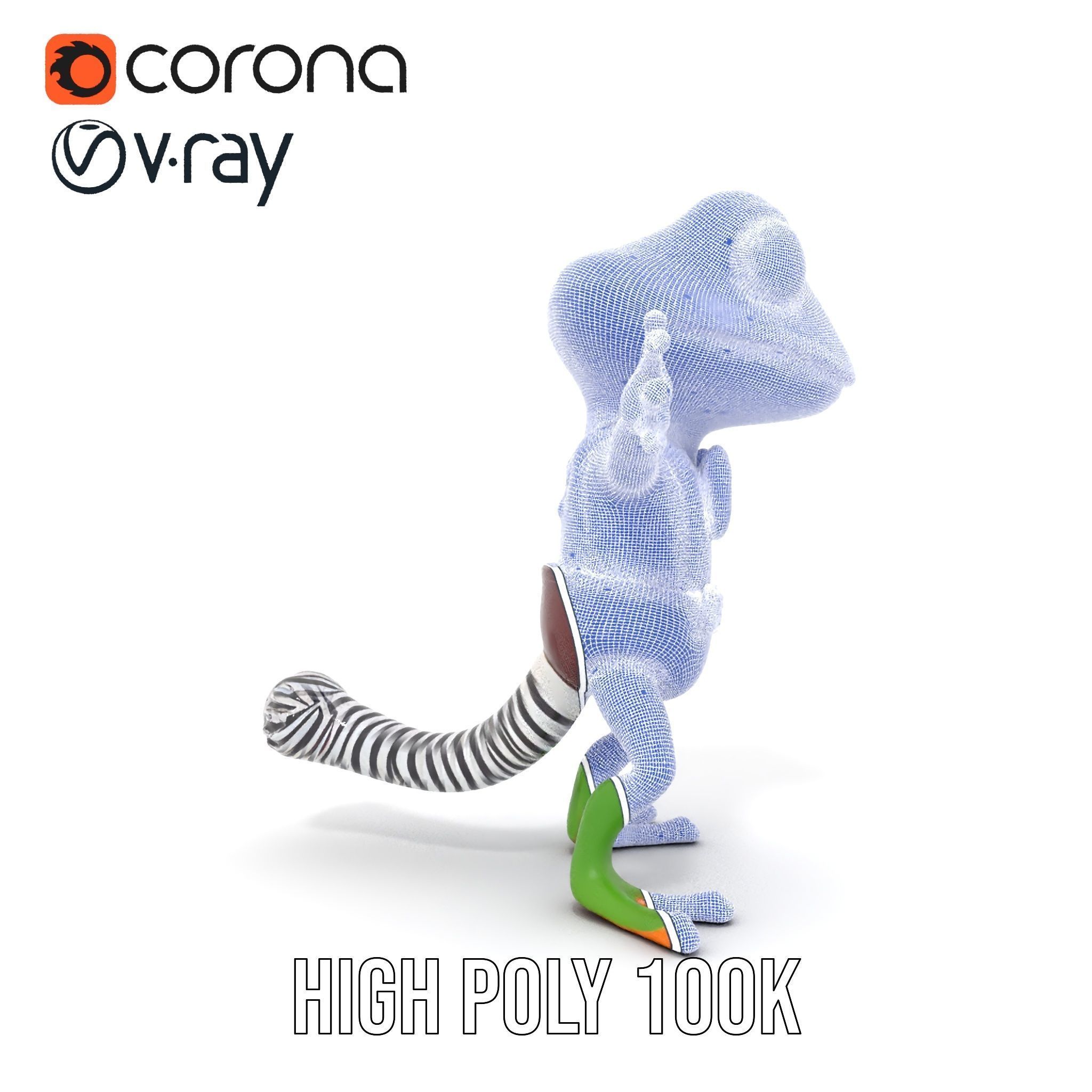 Charming Gecko in Polka Dot Bowtie Rigged and Animated Model Low-poly 3D model_34