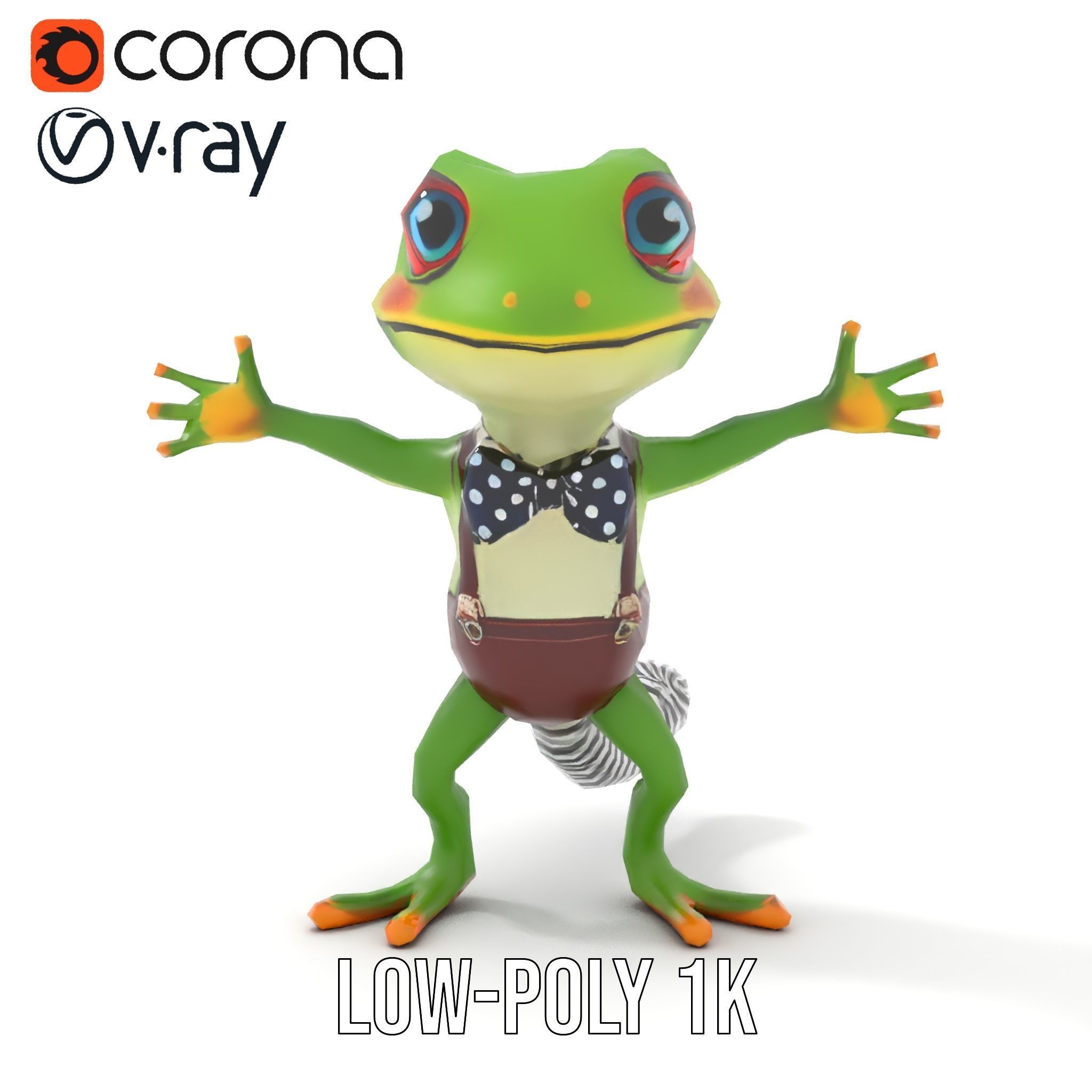 Charming Gecko in Polka Dot Bowtie Rigged and Animated Model Low-poly 3D model_29