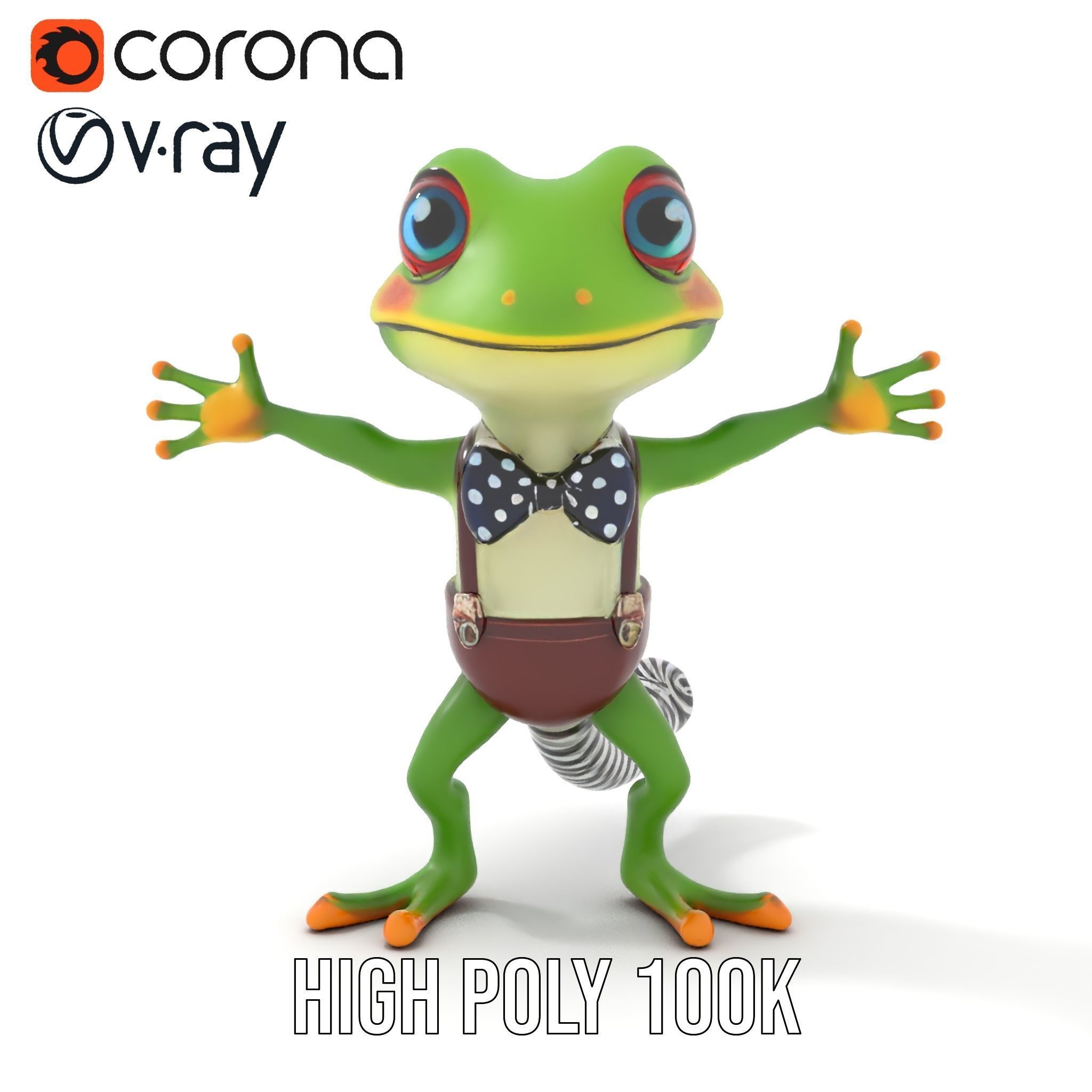 Charming Gecko in Polka Dot Bowtie Rigged and Animated Model Low-poly 3D model_24