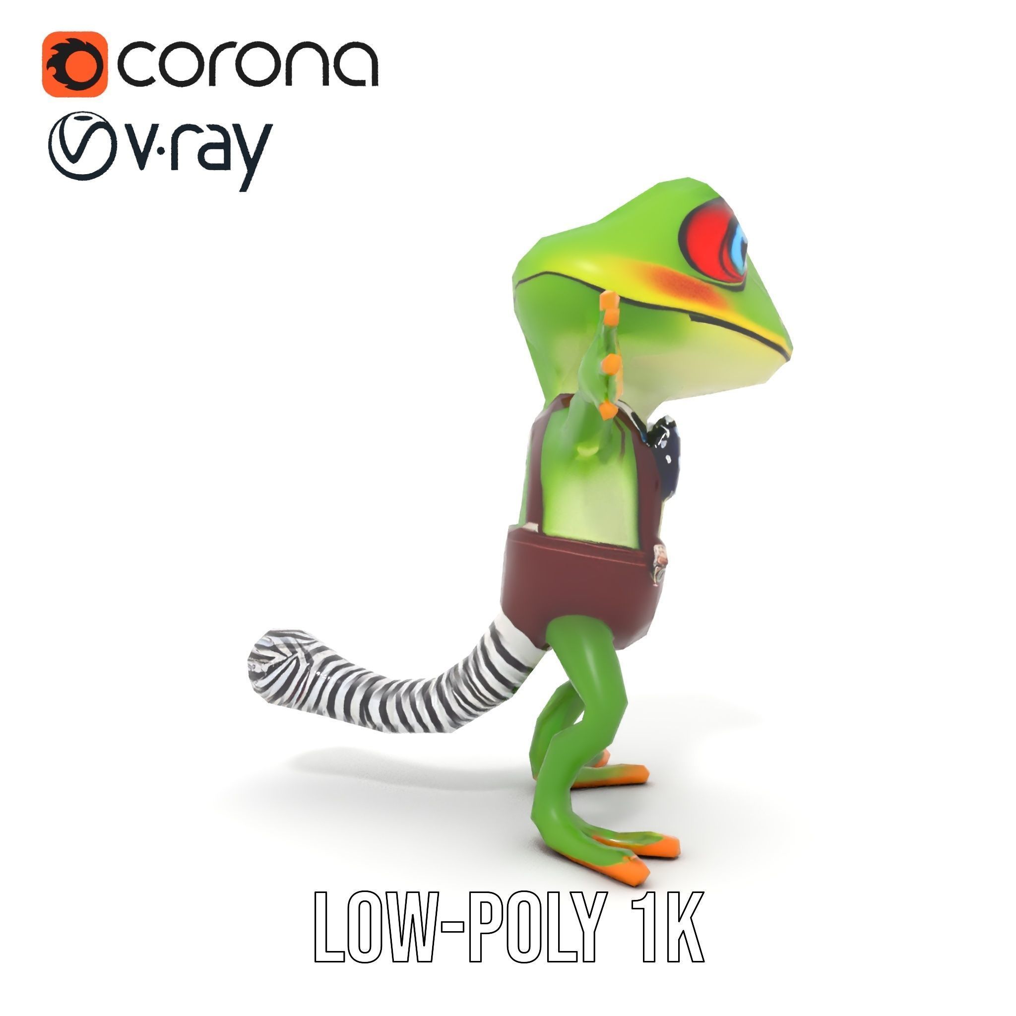 Charming Gecko in Polka Dot Bowtie Rigged and Animated Model Low-poly 3D model_17