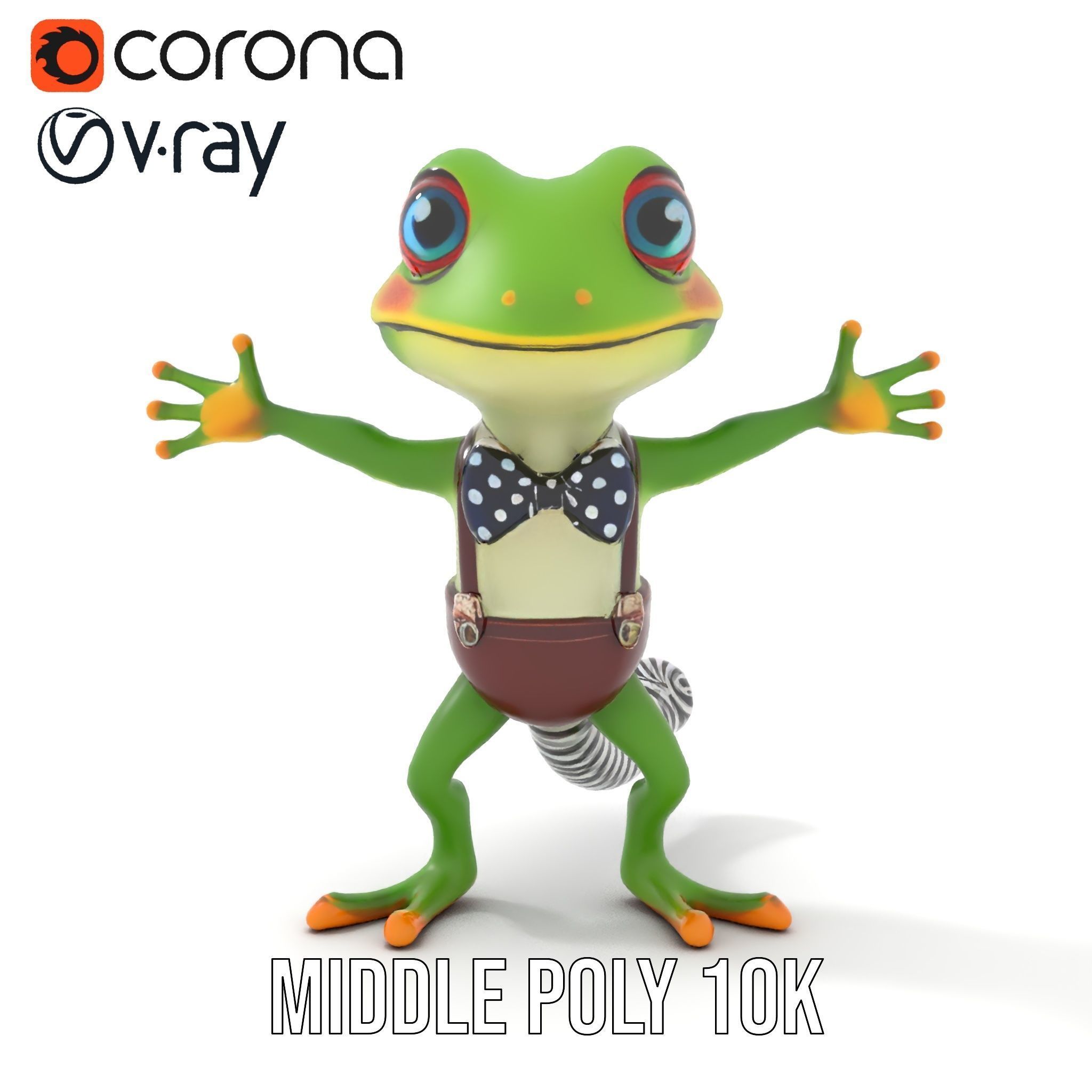 Charming Gecko in Polka Dot Bowtie Rigged and Animated Model Low-poly 3D model_13