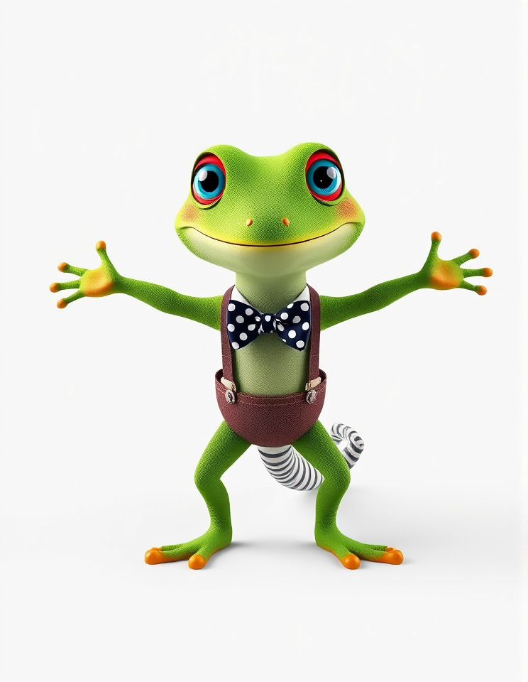 Charming Gecko in Polka Dot Bowtie Rigged and Animated Model Low-poly 3D model_3