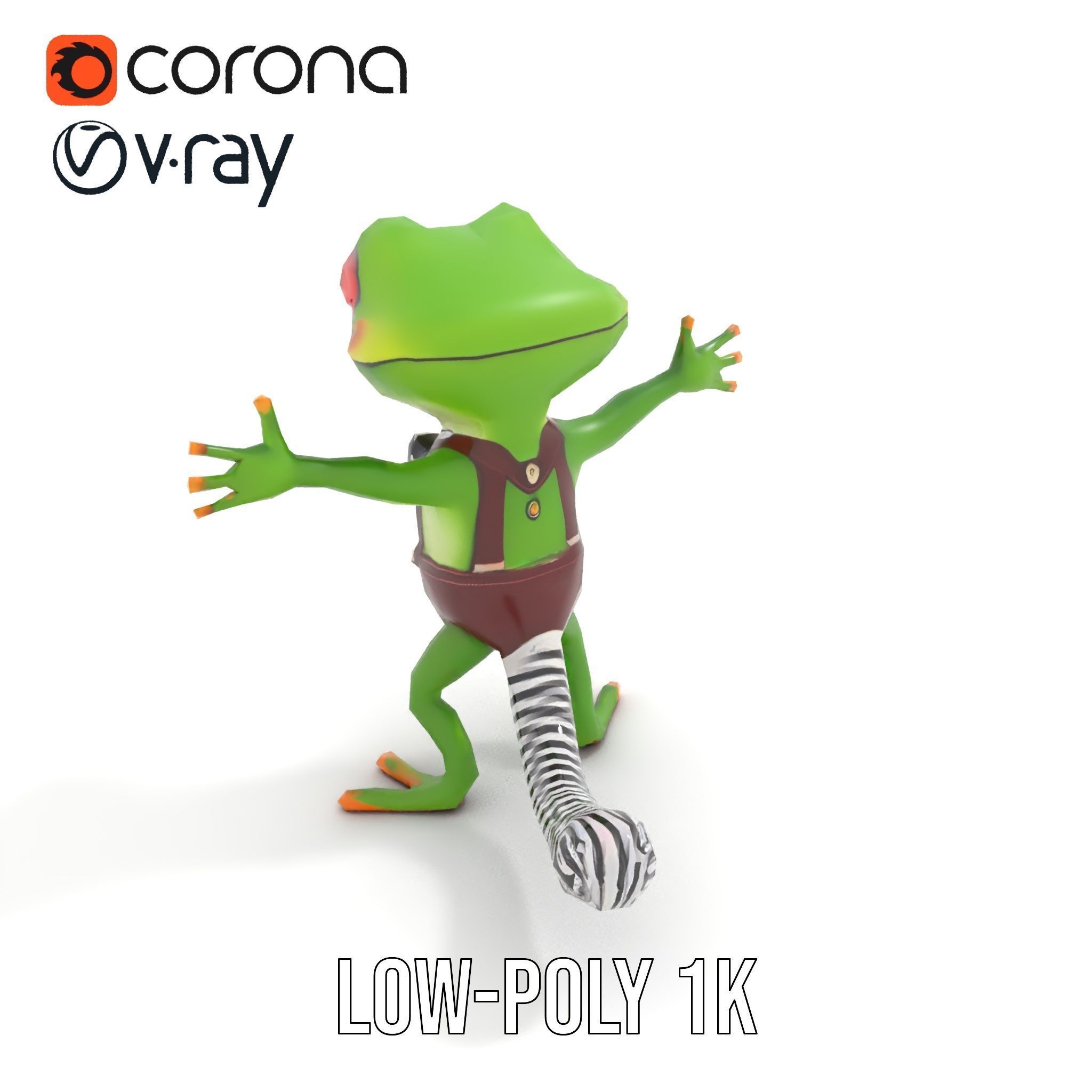 Charming Gecko in Polka Dot Bowtie Rigged and Animated Model Low-poly 3D model_20