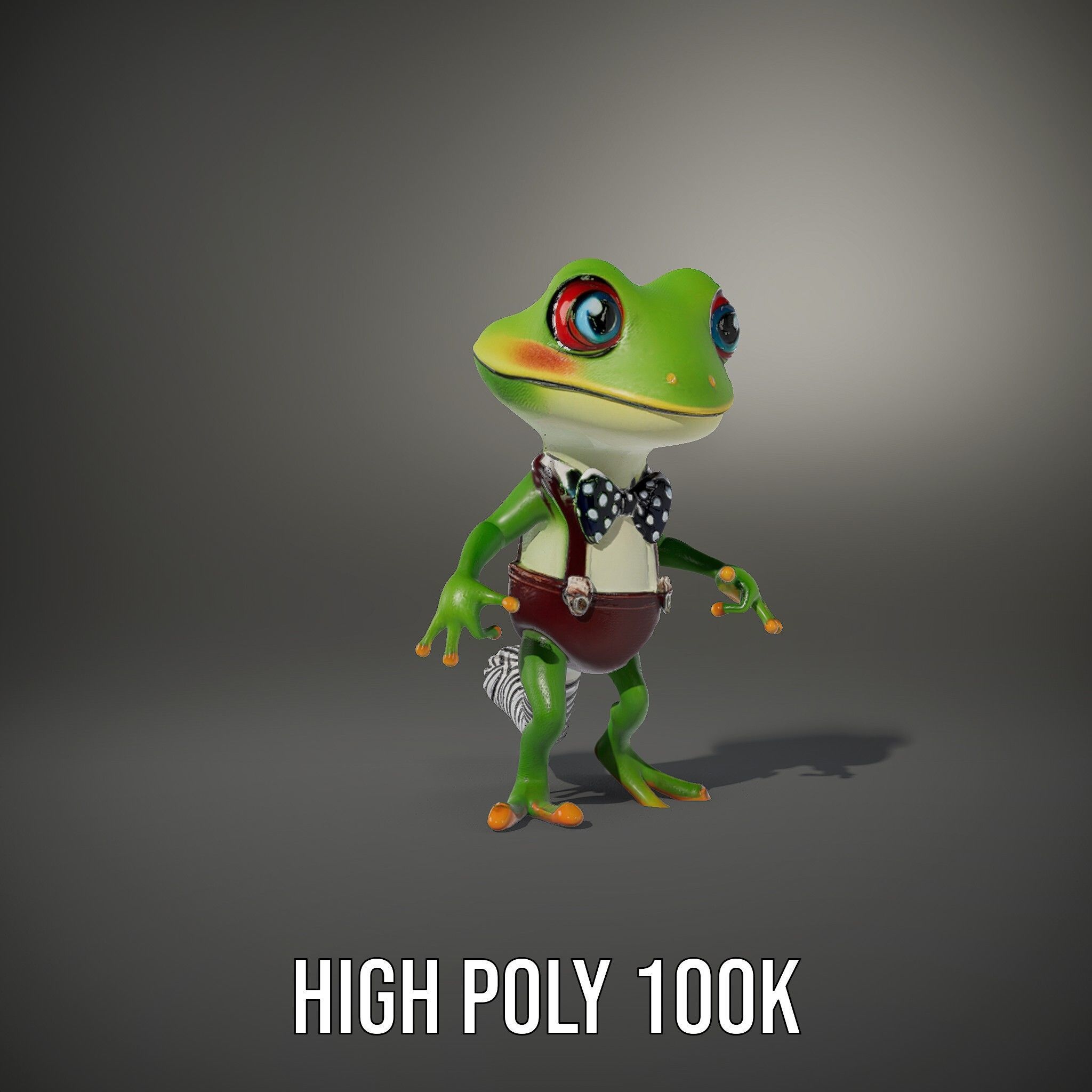 Charming Gecko in Polka Dot Bowtie Rigged and Animated Model Low-poly 3D model_15