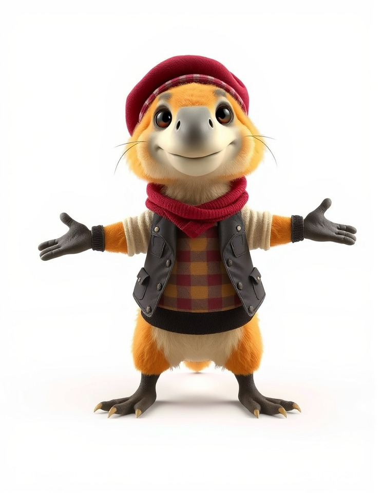 Animated Rigged Character Model Cozy PlaidClad Creature Low-poly 3D model_3