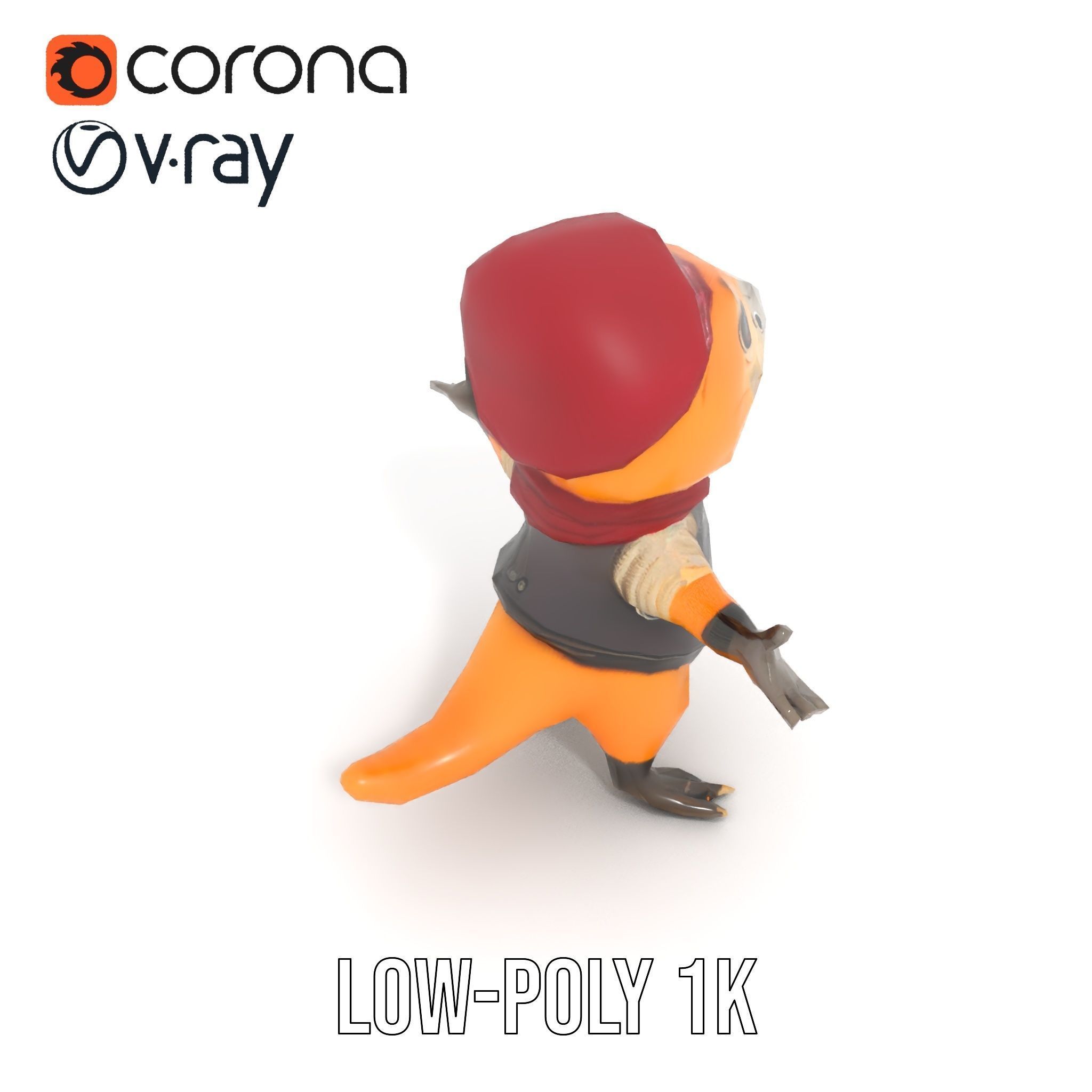 Animated Rigged Character Model Cozy PlaidClad Creature Low-poly 3D model_8