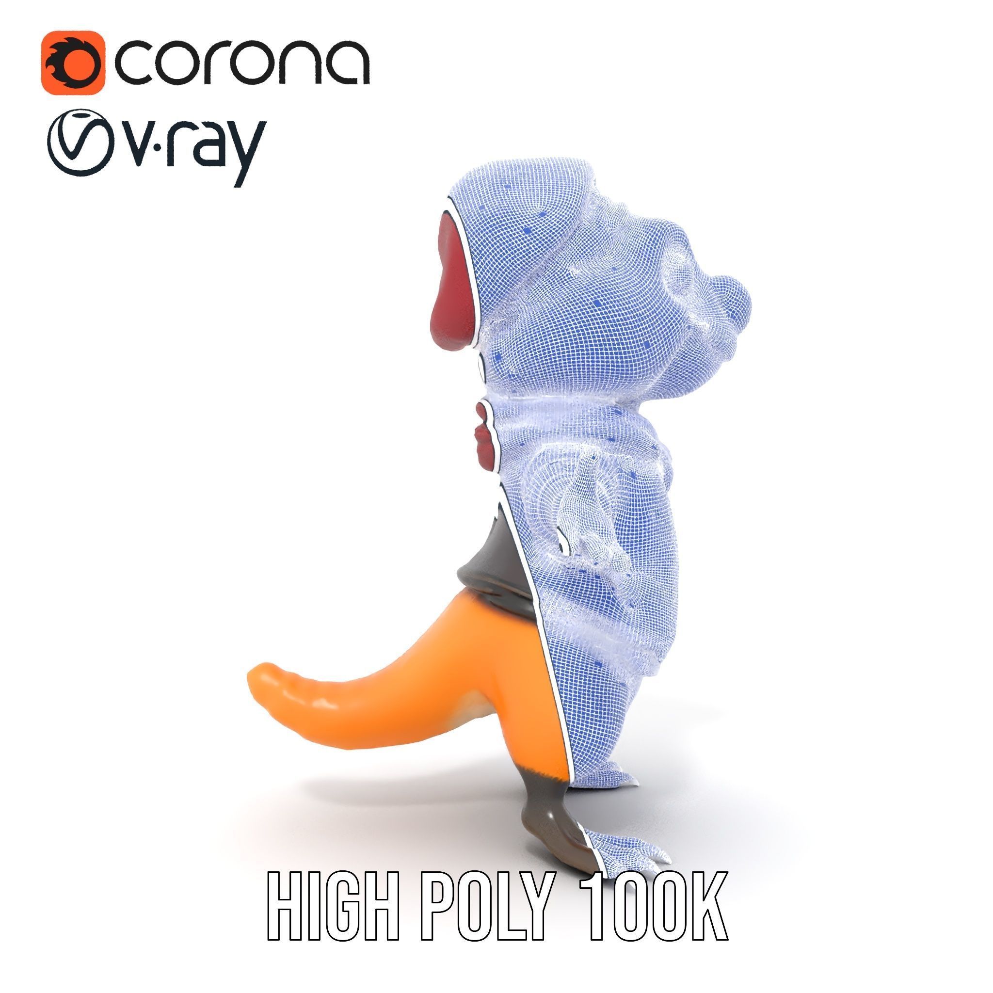 Animated Rigged Character Model Cozy PlaidClad Creature Low-poly 3D model_37