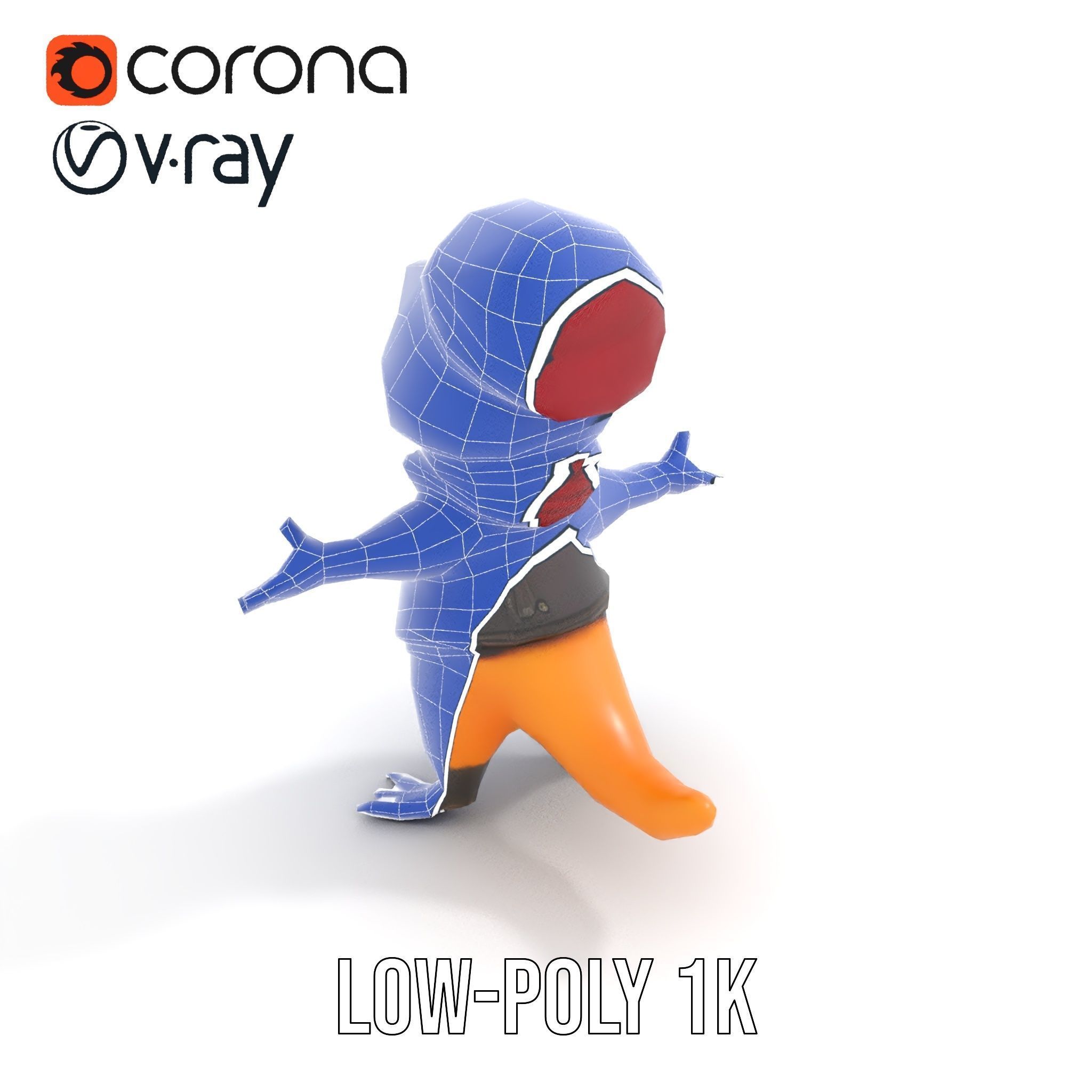 Animated Rigged Character Model Cozy PlaidClad Creature Low-poly 3D model_21