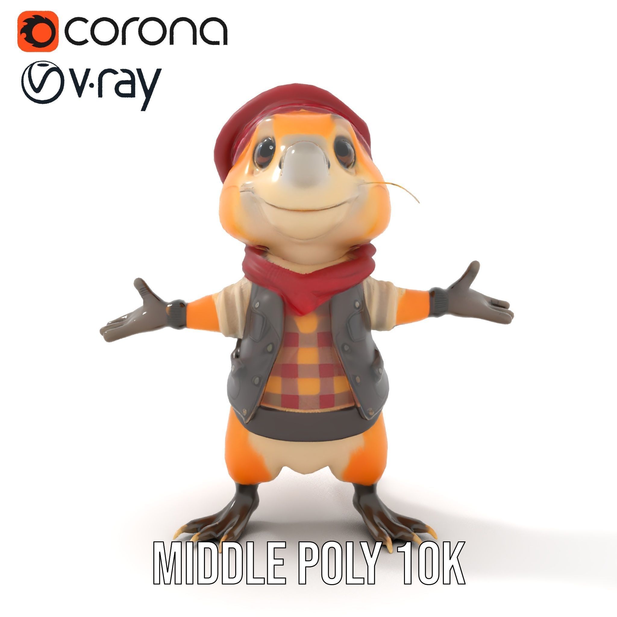 Animated Rigged Character Model Cozy PlaidClad Creature Low-poly 3D model_20