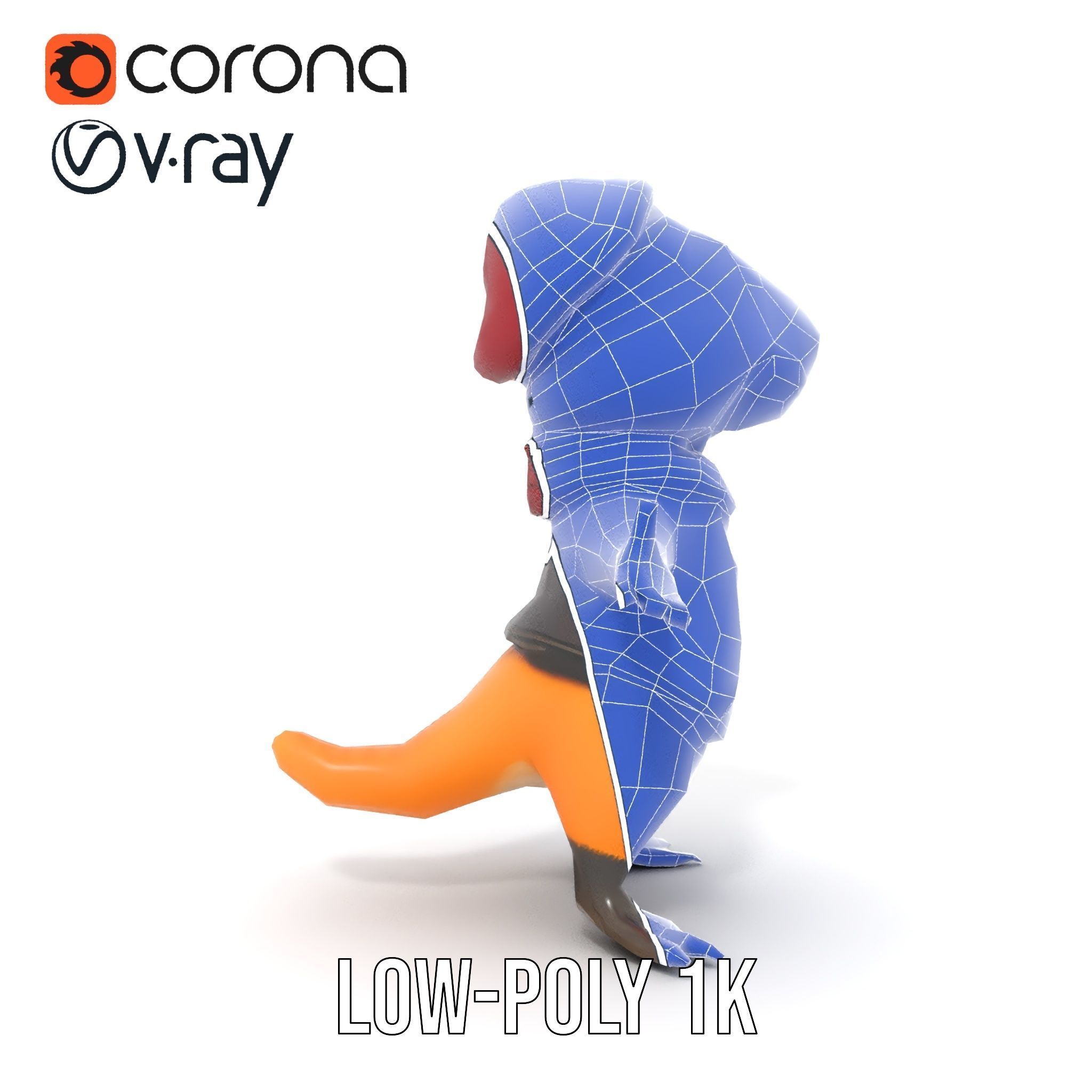 Animated Rigged Character Model Cozy PlaidClad Creature Low-poly 3D model_15