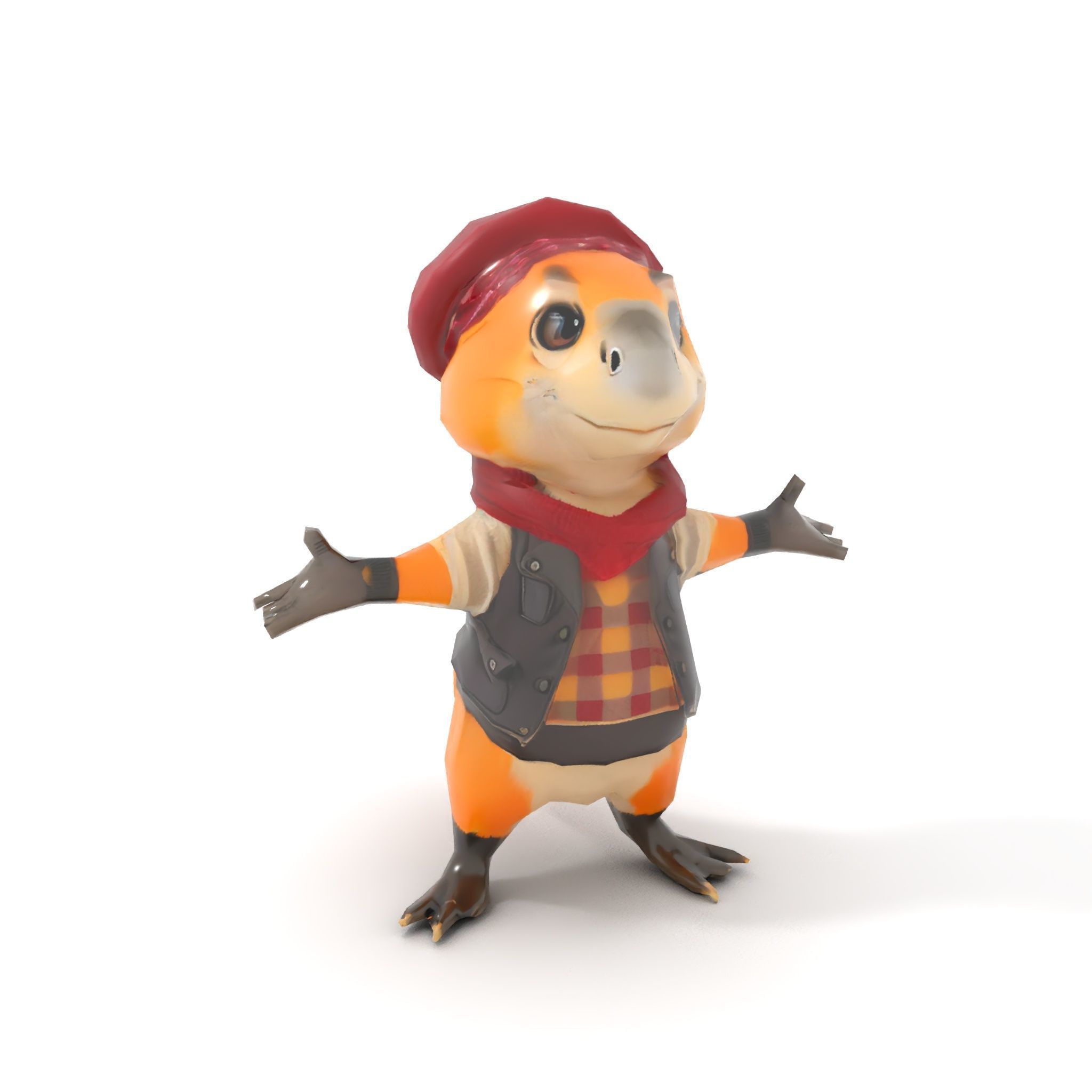 Animated Rigged Character Model Cozy PlaidClad Creature Low-poly 3D model_12