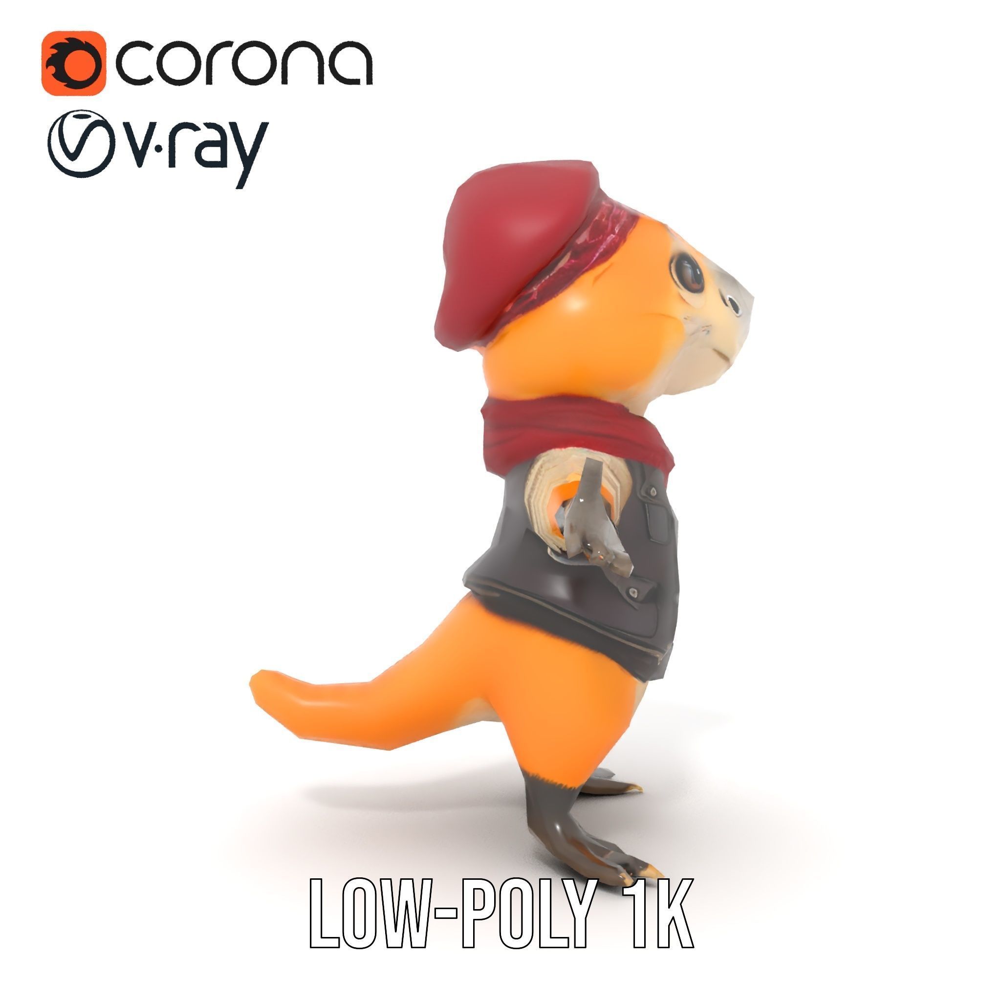Animated Rigged Character Model Cozy PlaidClad Creature Low-poly 3D model_31
