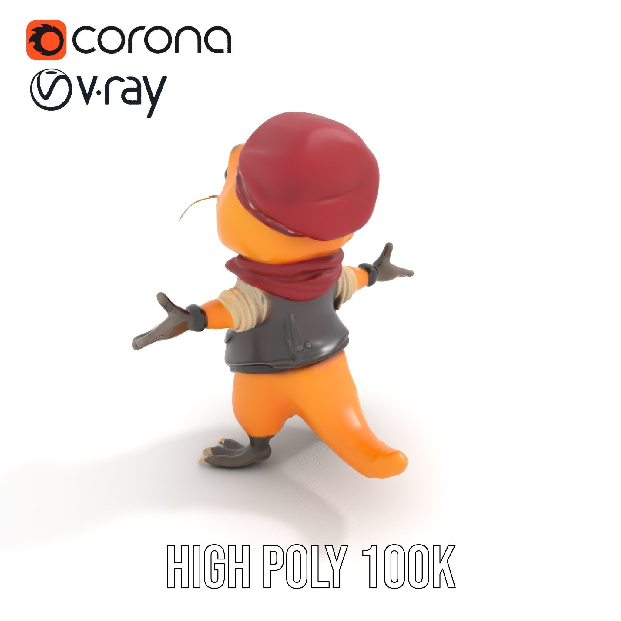 Animated Rigged Character Model Cozy PlaidClad Creature Low-poly 3D model_16