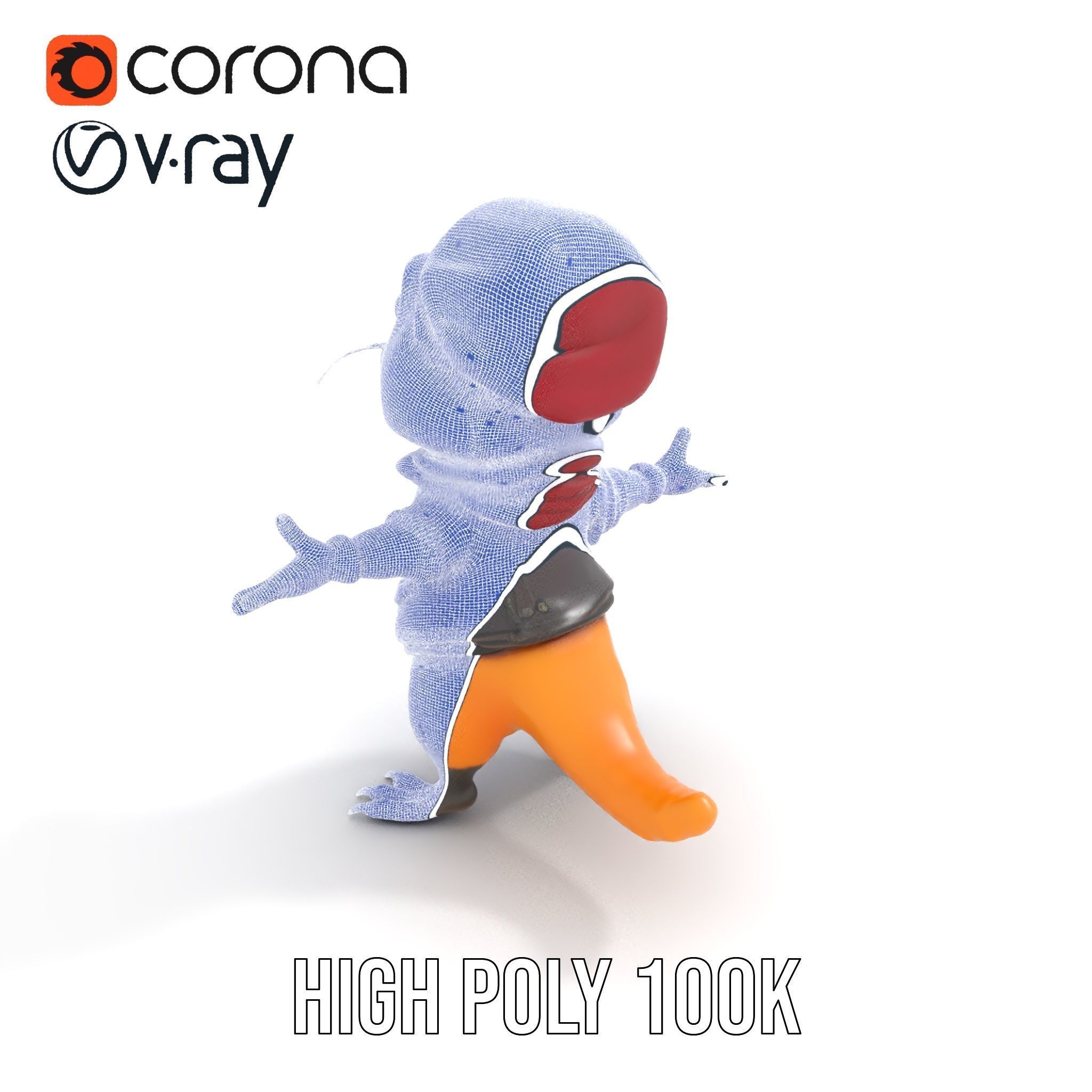 Animated Rigged Character Model Cozy PlaidClad Creature Low-poly 3D model_34