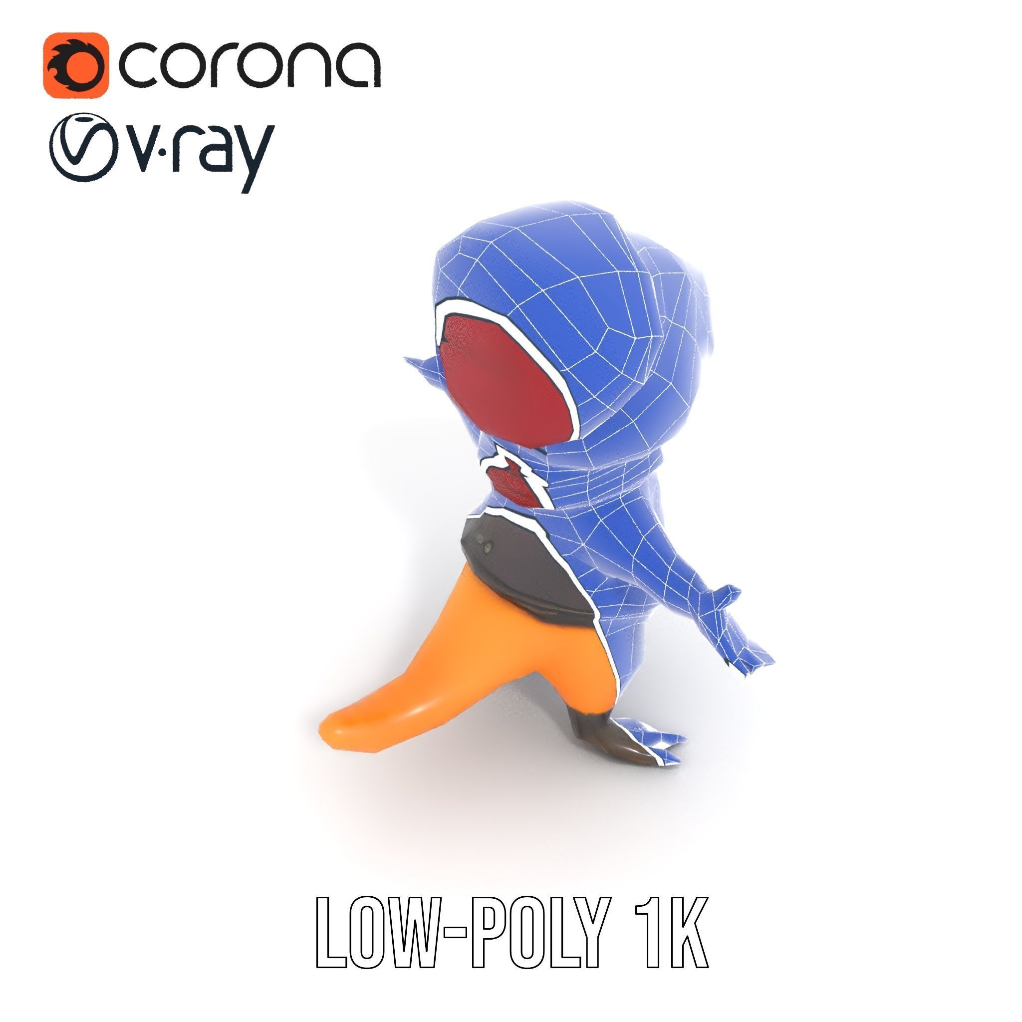 Animated Rigged Character Model Cozy PlaidClad Creature Low-poly 3D model_23