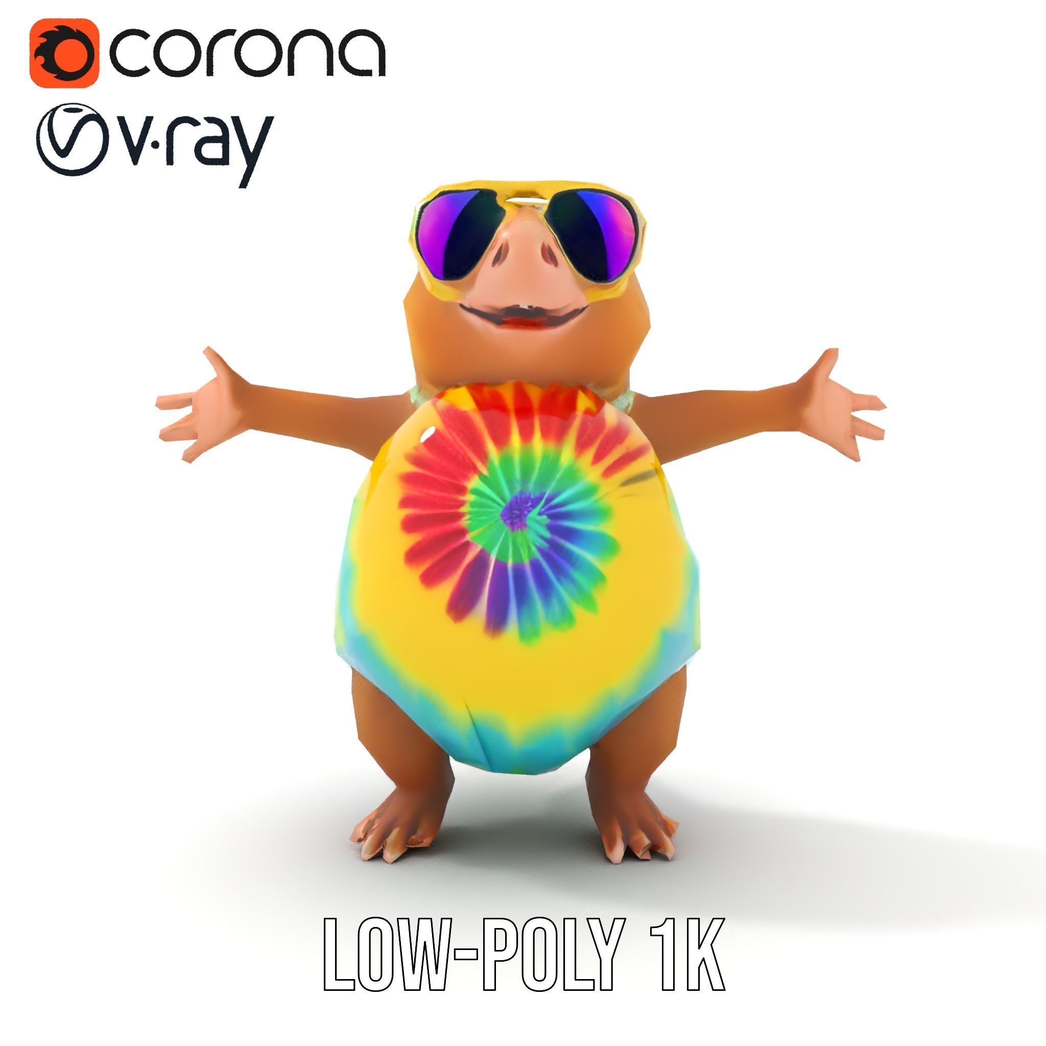 TieDye Tortoise Character  Rigged and Animated Low-poly 3D model_23