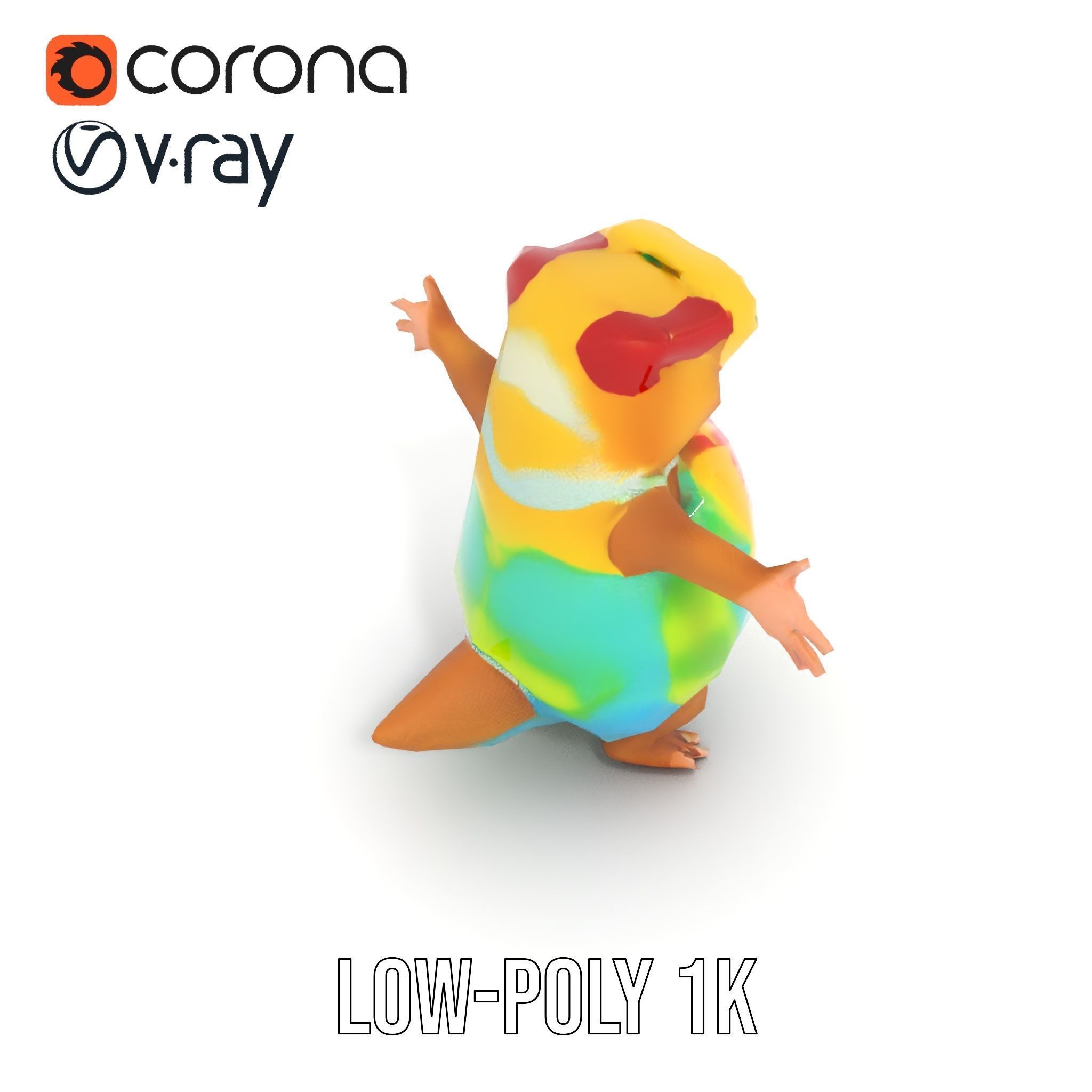 TieDye Tortoise Character  Rigged and Animated Low-poly 3D model_31