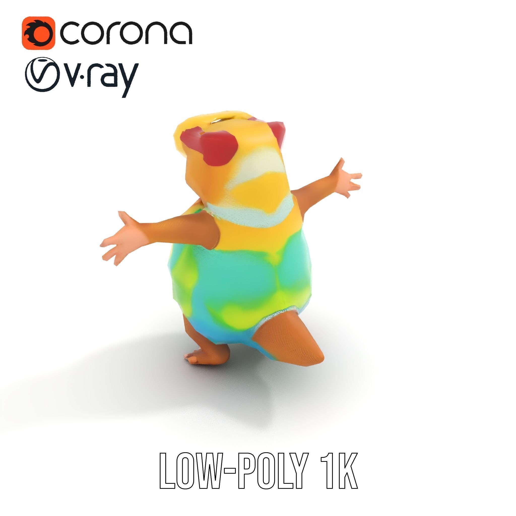 TieDye Tortoise Character  Rigged and Animated Low-poly 3D model_8