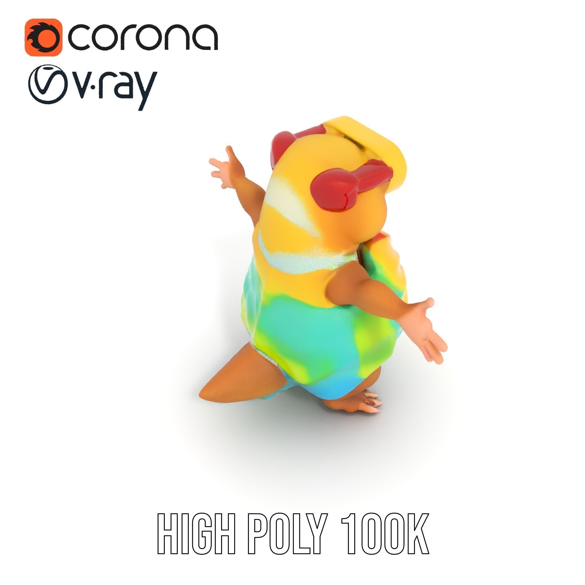 TieDye Tortoise Character  Rigged and Animated Low-poly 3D model_16