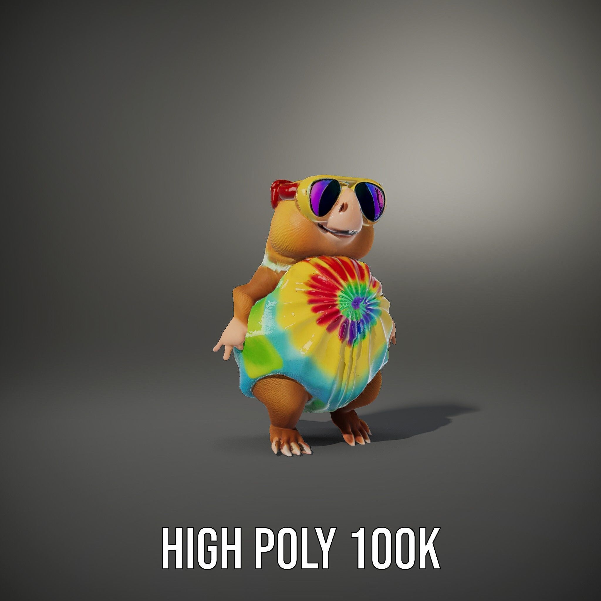 TieDye Tortoise Character  Rigged and Animated Low-poly 3D model_32