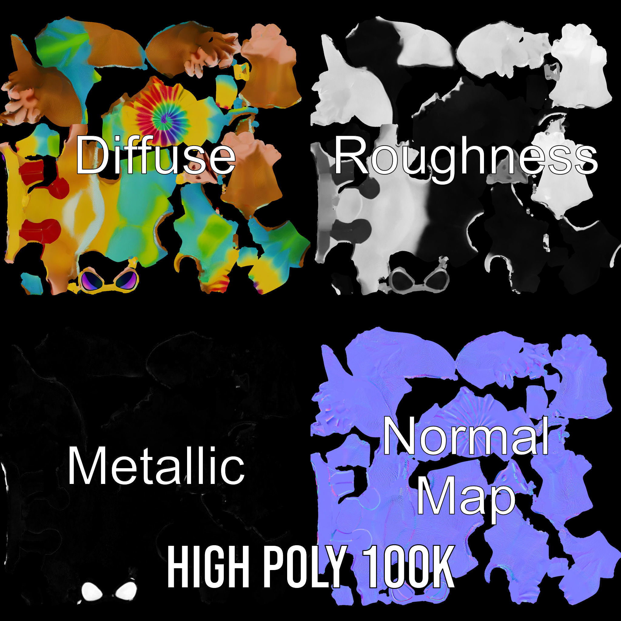 TieDye Tortoise Character  Rigged and Animated Low-poly 3D model_4