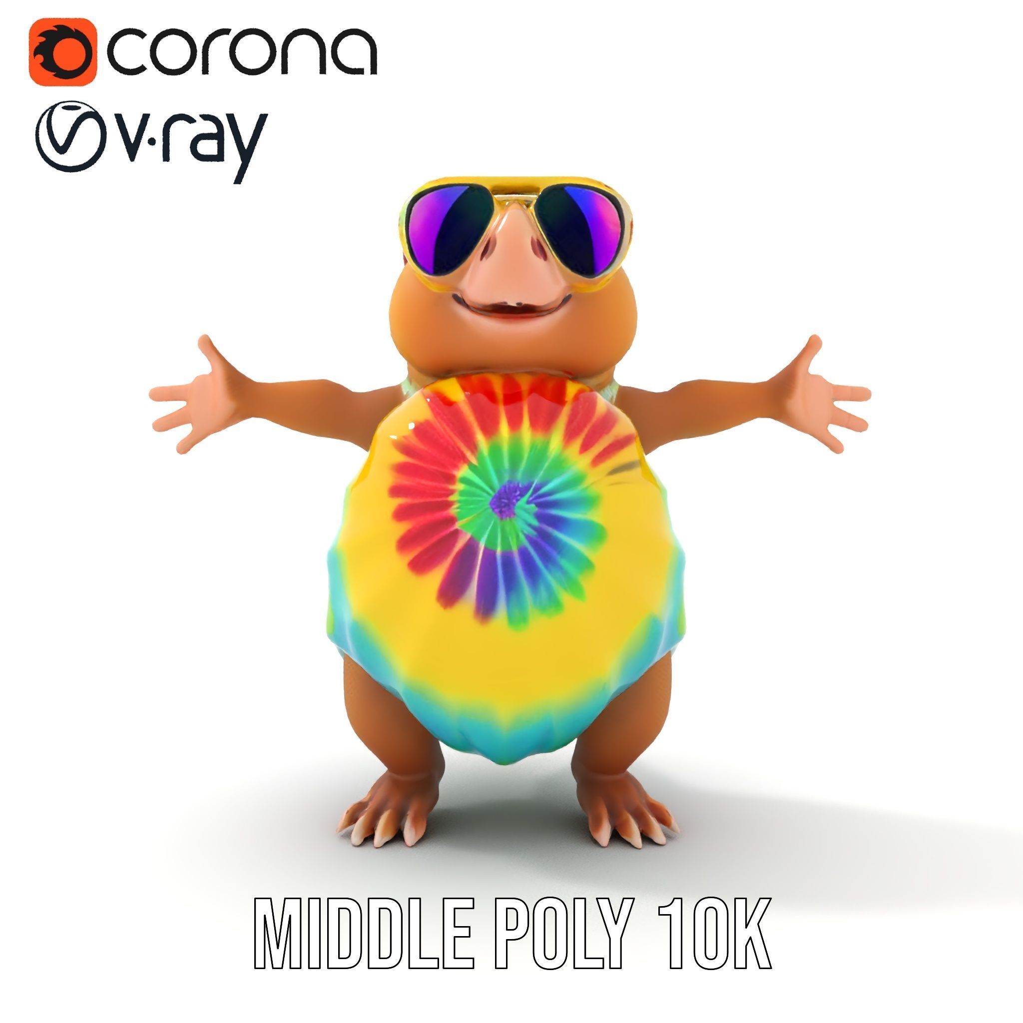 TieDye Tortoise Character  Rigged and Animated Low-poly 3D model_22