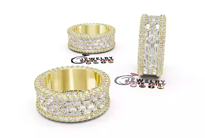 Custom Bling Baguette Enternity Diamond Bend - Eternity Band  3D print model