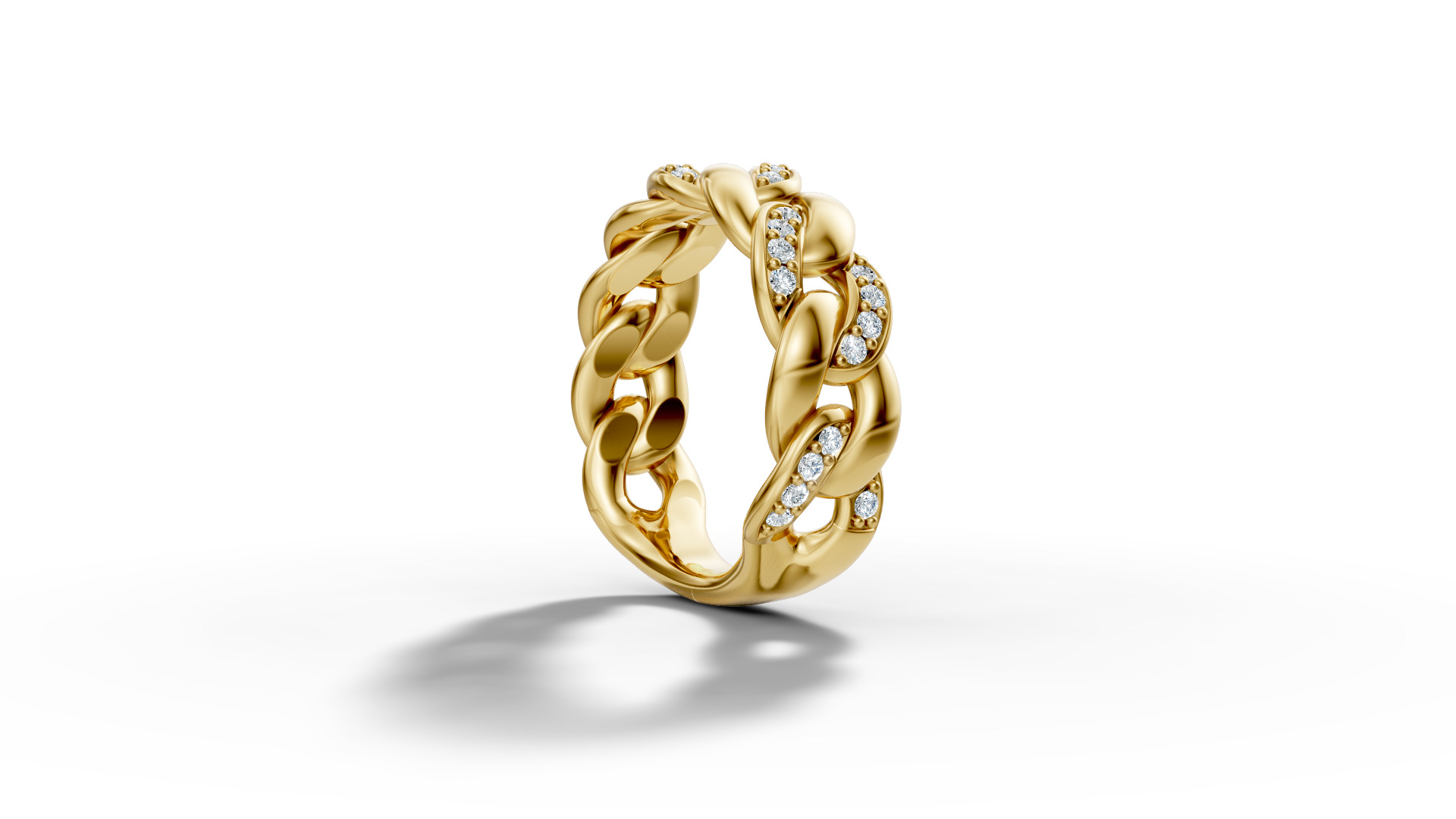 Diamond Cuban Chain Link Ring Halfway 7mm Links Ring 3D print model_42