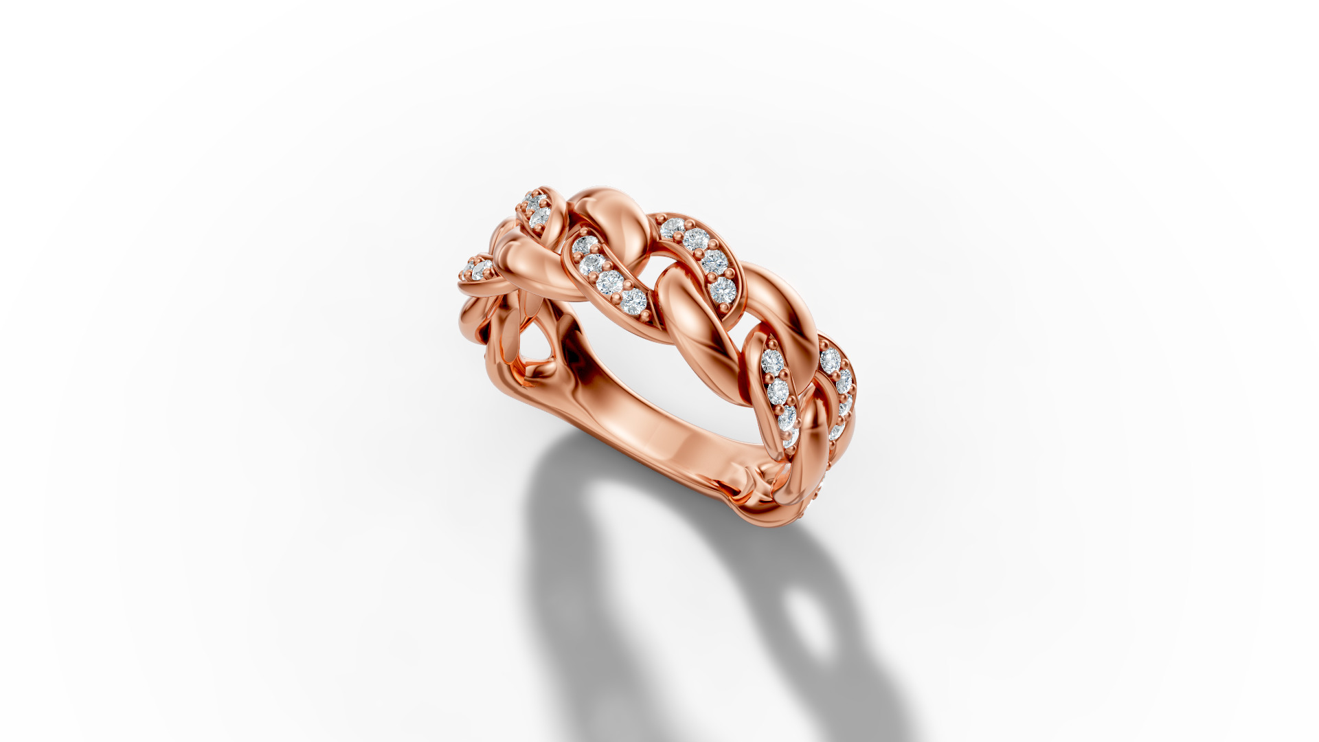 Diamond Cuban Chain Link Ring Halfway 7mm Links Ring 3D print model_38