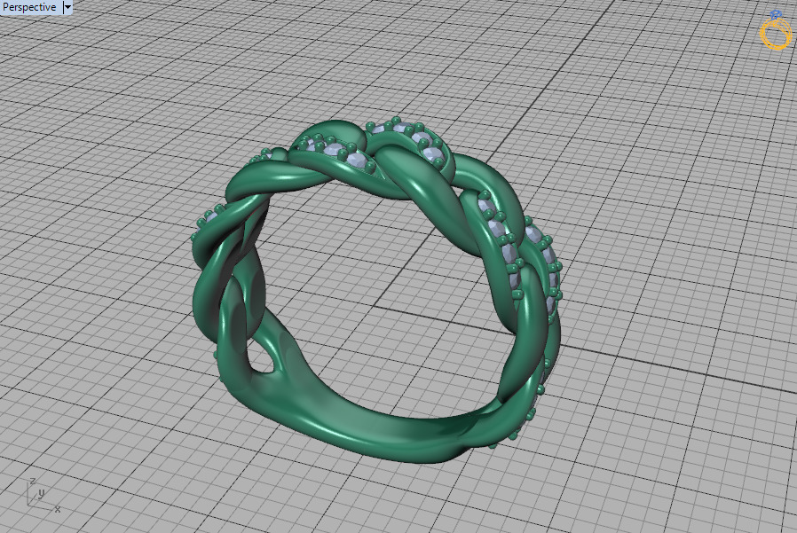 Diamond Cuban Chain Link Ring Halfway 7mm Links Ring 3D print model_51