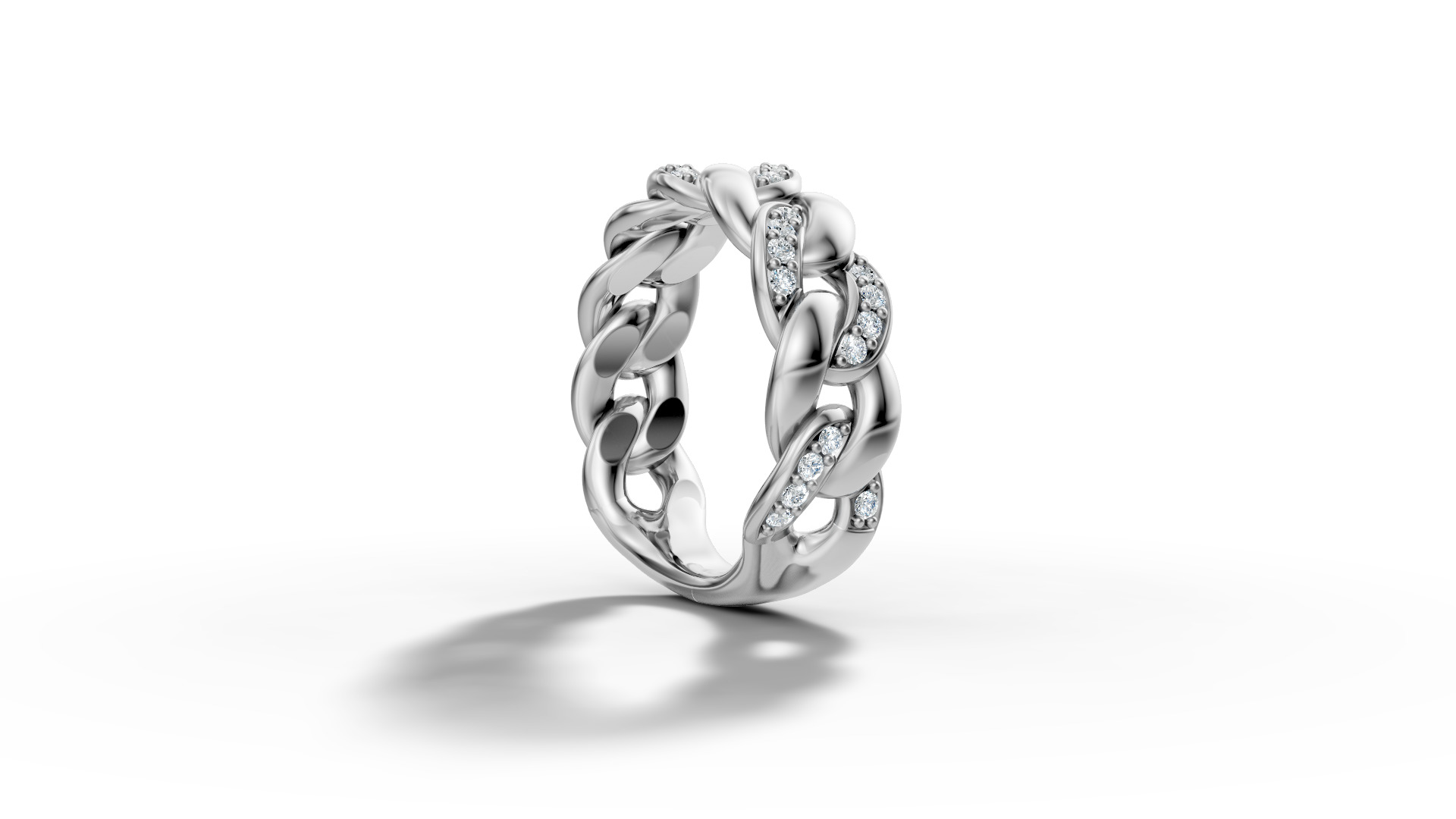 Diamond Cuban Chain Link Ring Halfway 7mm Links Ring 3D print model_43