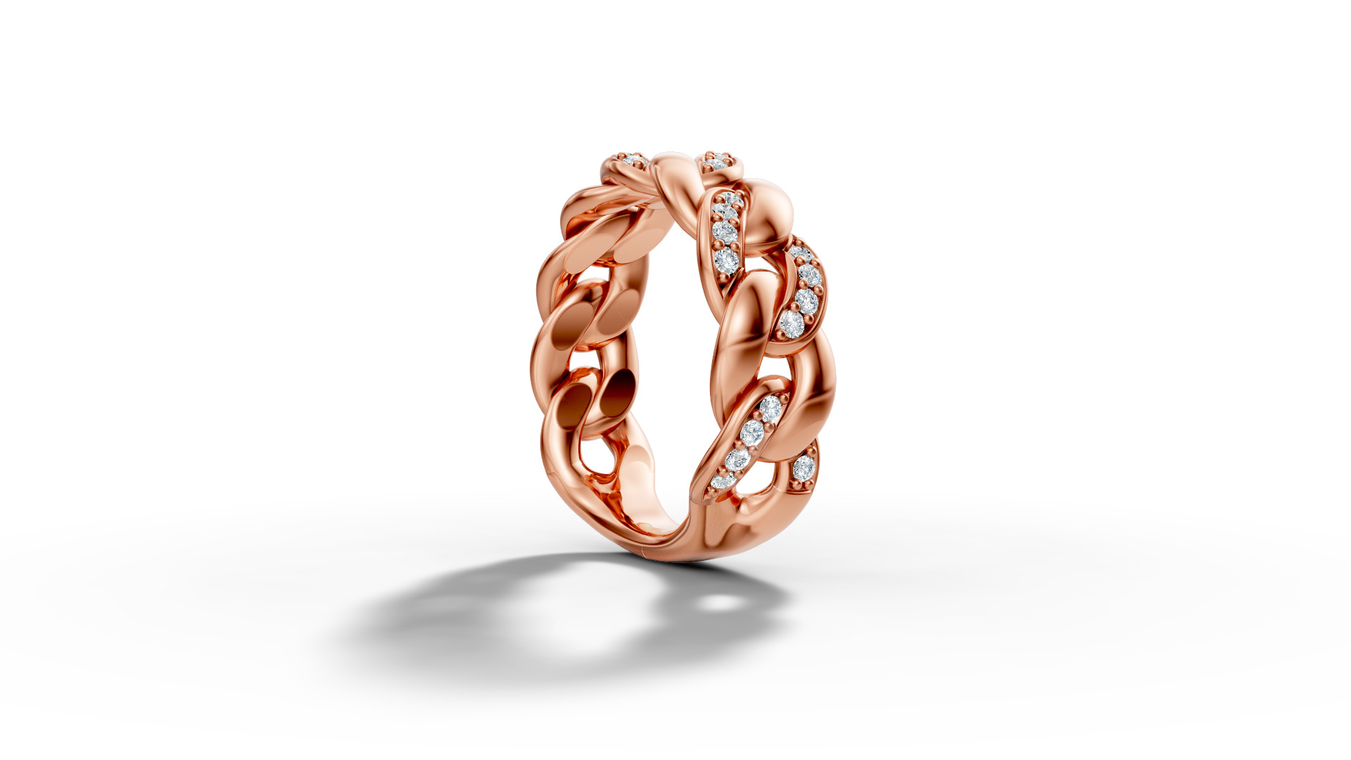 Diamond Cuban Chain Link Ring Halfway 7mm Links Ring 3D print model_41