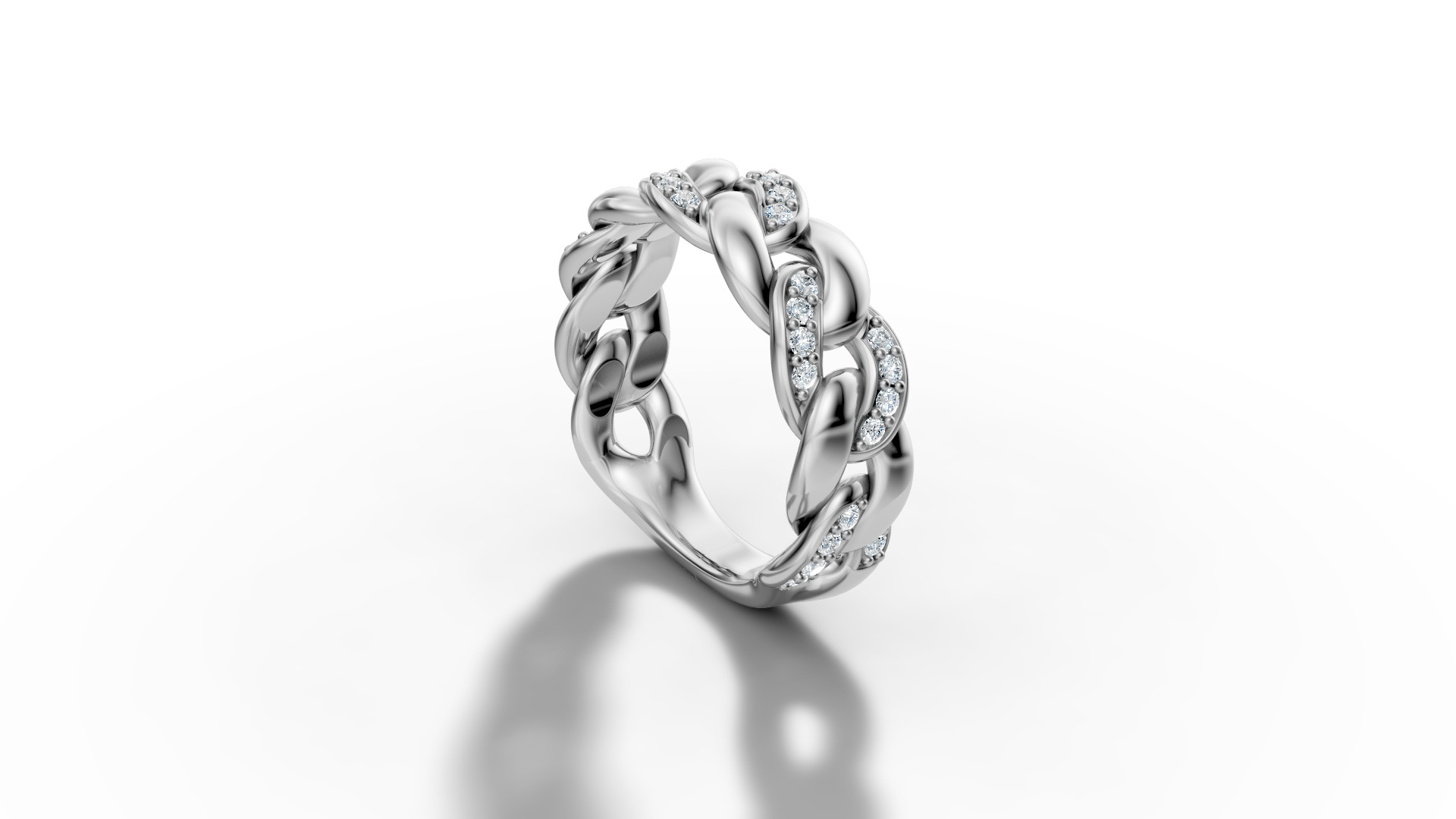 Diamond Cuban Chain Link Ring Halfway 7mm Links Ring 3D print model_37