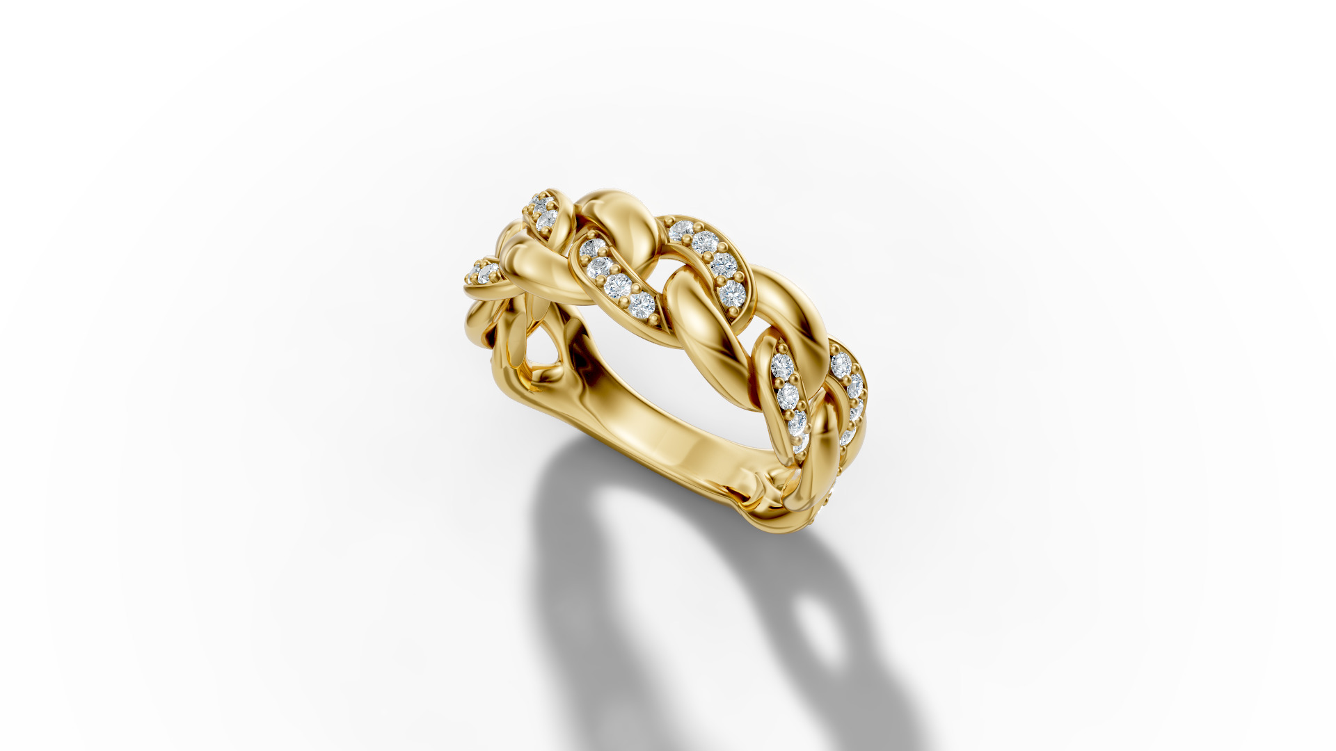 Diamond Cuban Chain Link Ring Halfway 7mm Links Ring 3D print model_39