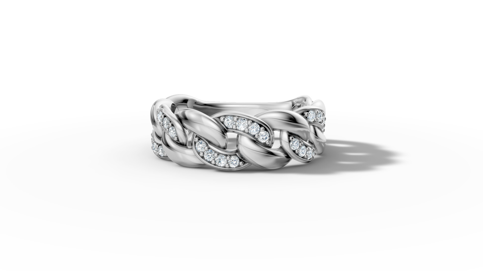 Diamond Cuban Chain Link Ring Halfway 7mm Links Ring 3D print model_7