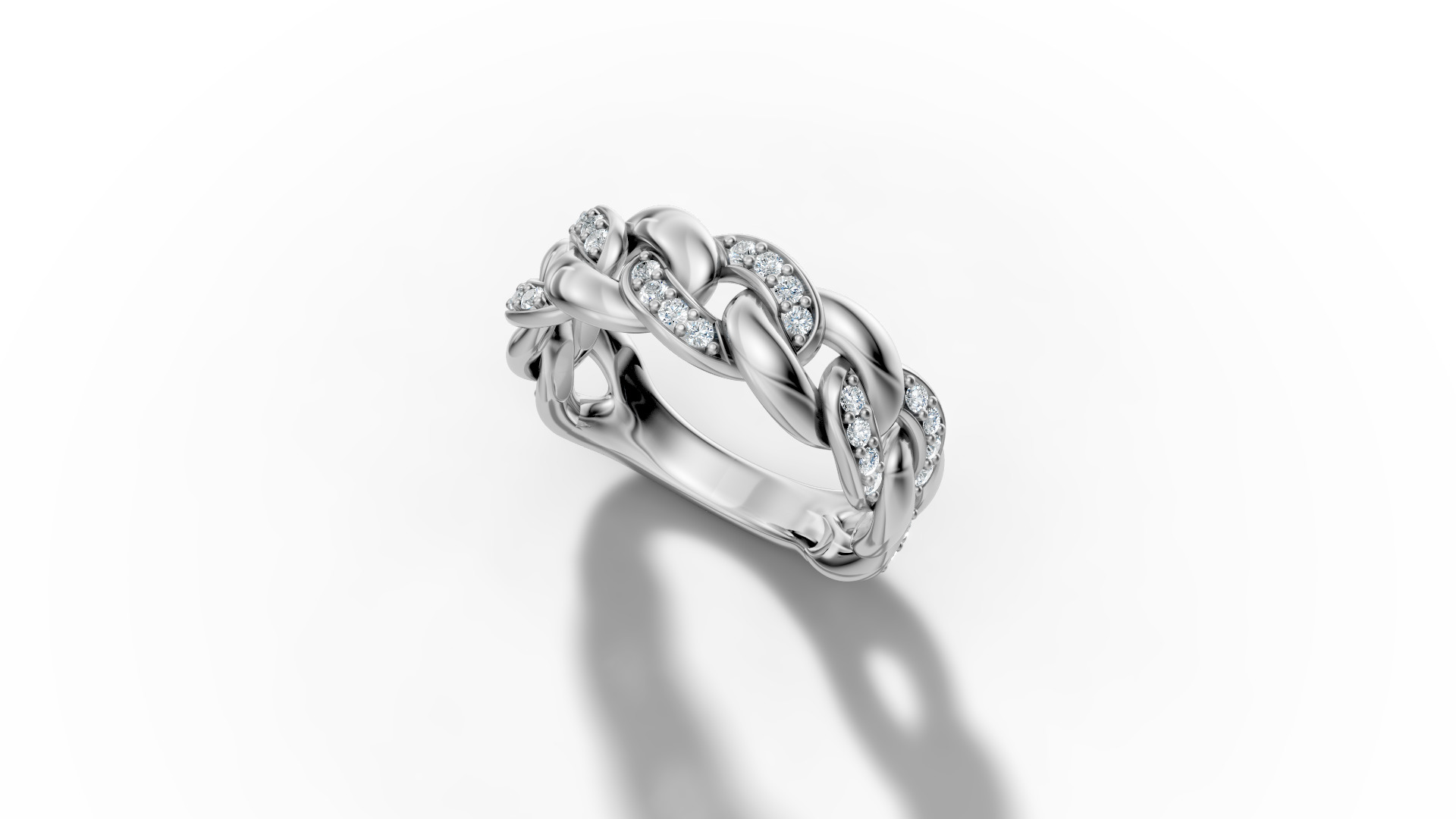 Diamond Cuban Chain Link Ring Halfway 7mm Links Ring 3D print model_40