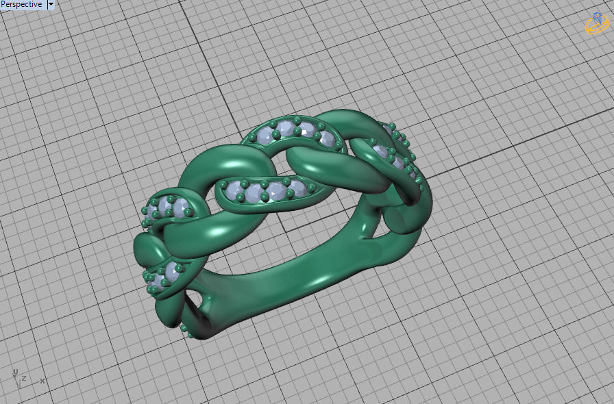 Diamond Cuban Chain Link Ring Halfway 7mm Links Ring 3D print model_50
