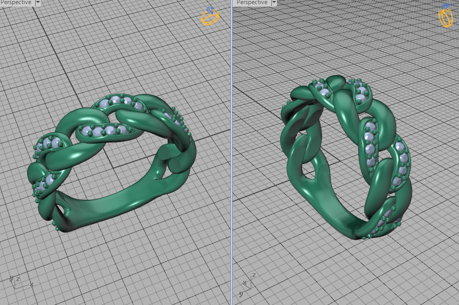 Diamond Cuban Chain Link Ring Halfway 7mm Links Ring 3D print model_49