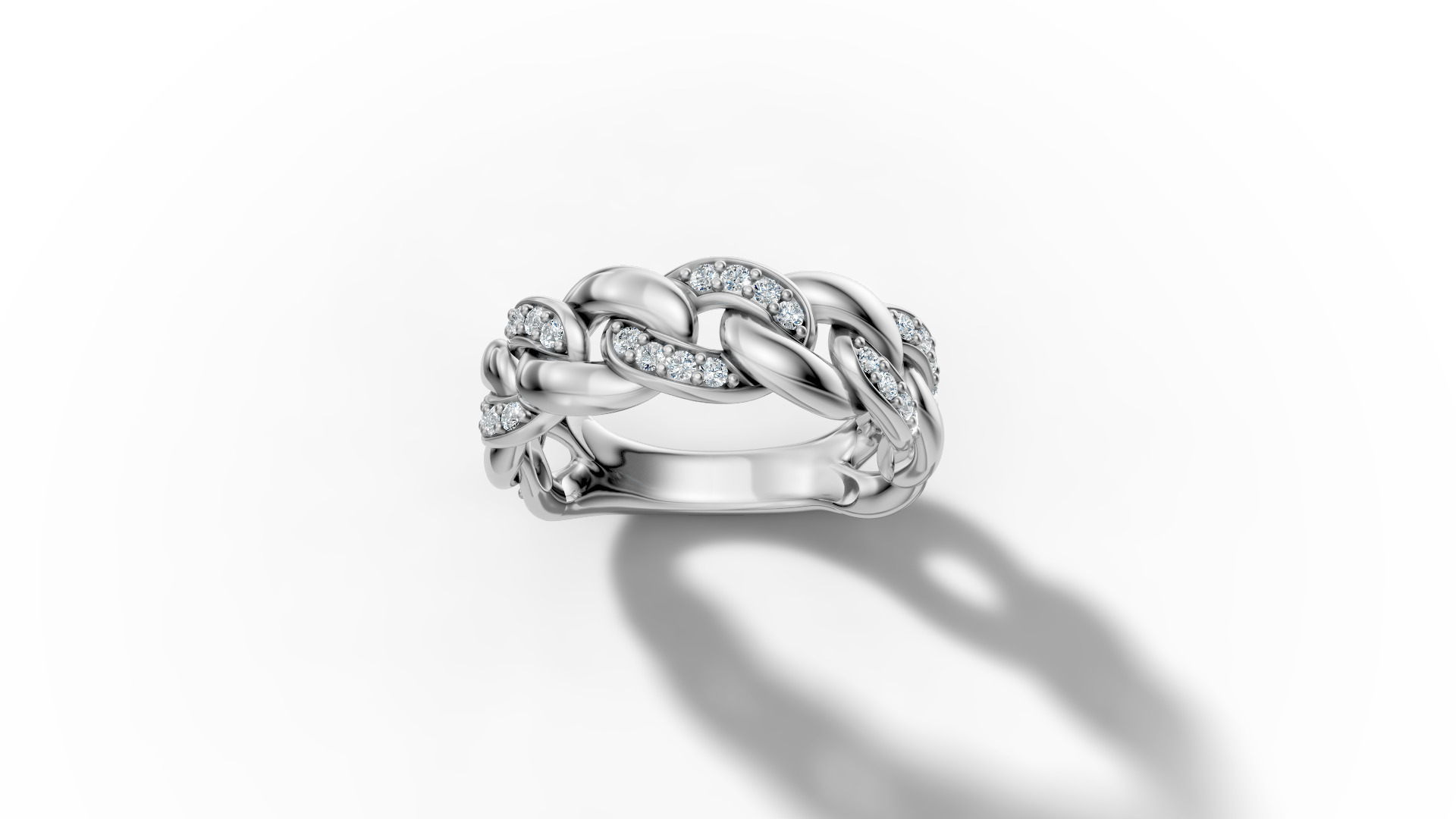 Diamond Cuban Chain Link Ring Halfway 7mm Links Ring 3D print model_34