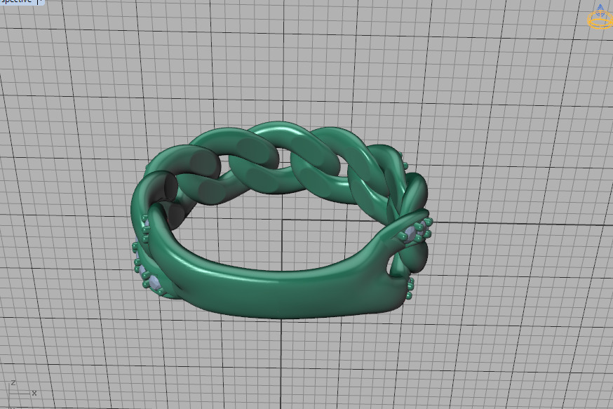 Diamond Cuban Chain Link Ring Halfway 7mm Links Ring 3D print model_53