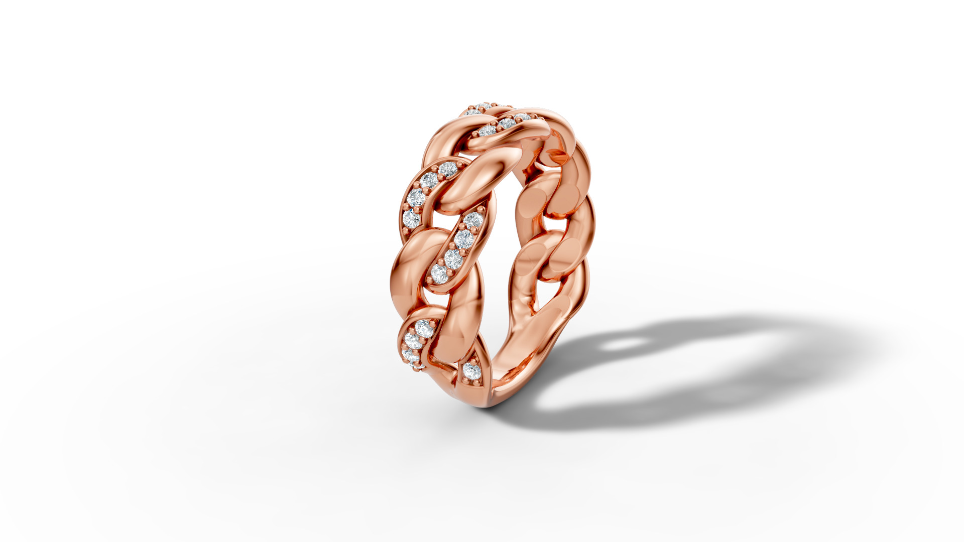 Diamond Cuban Chain Link Ring Halfway 7mm Links Ring 3D print model_23