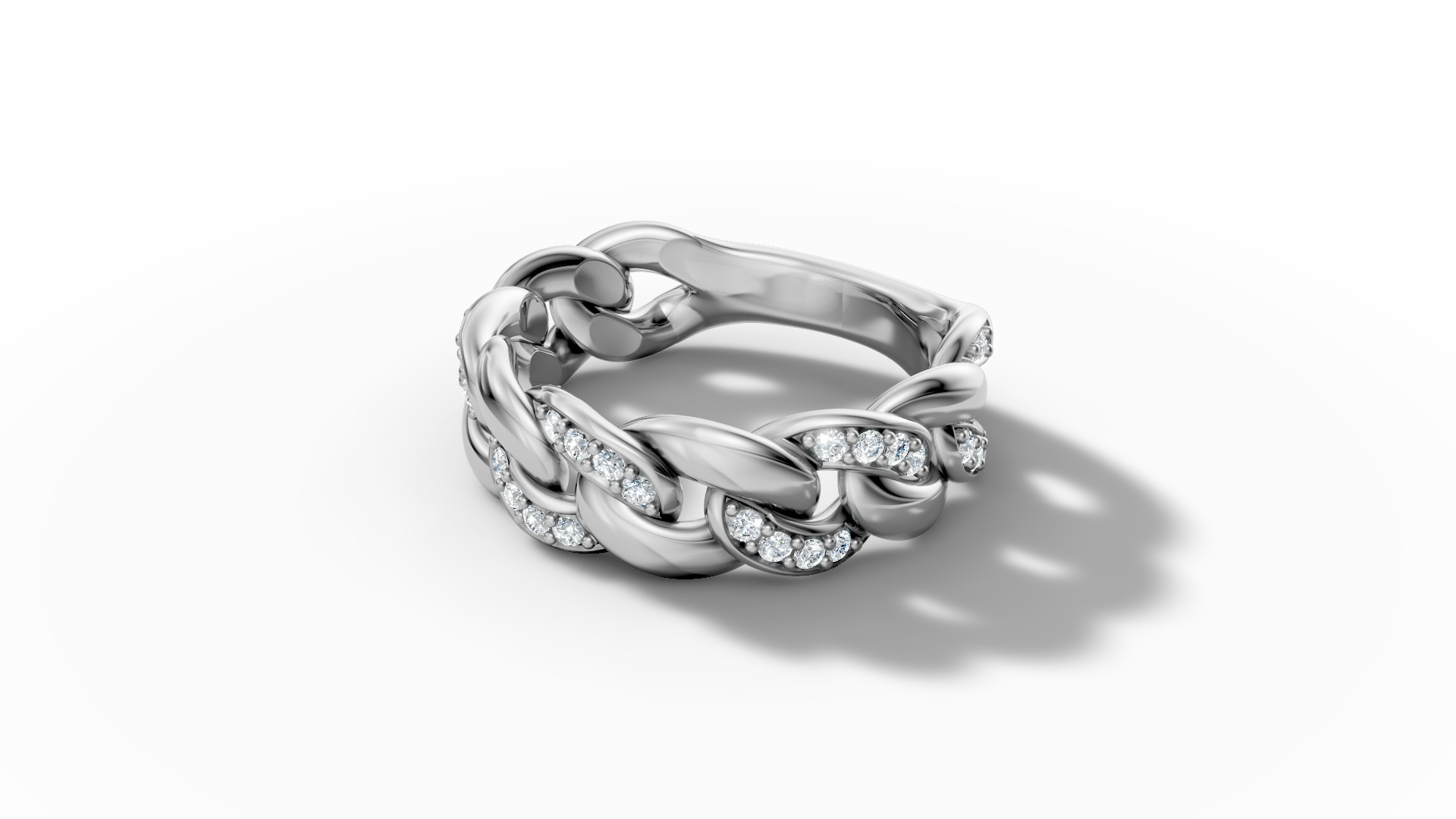 Diamond Cuban Chain Link Ring Halfway 7mm Links Ring 3D print model_16