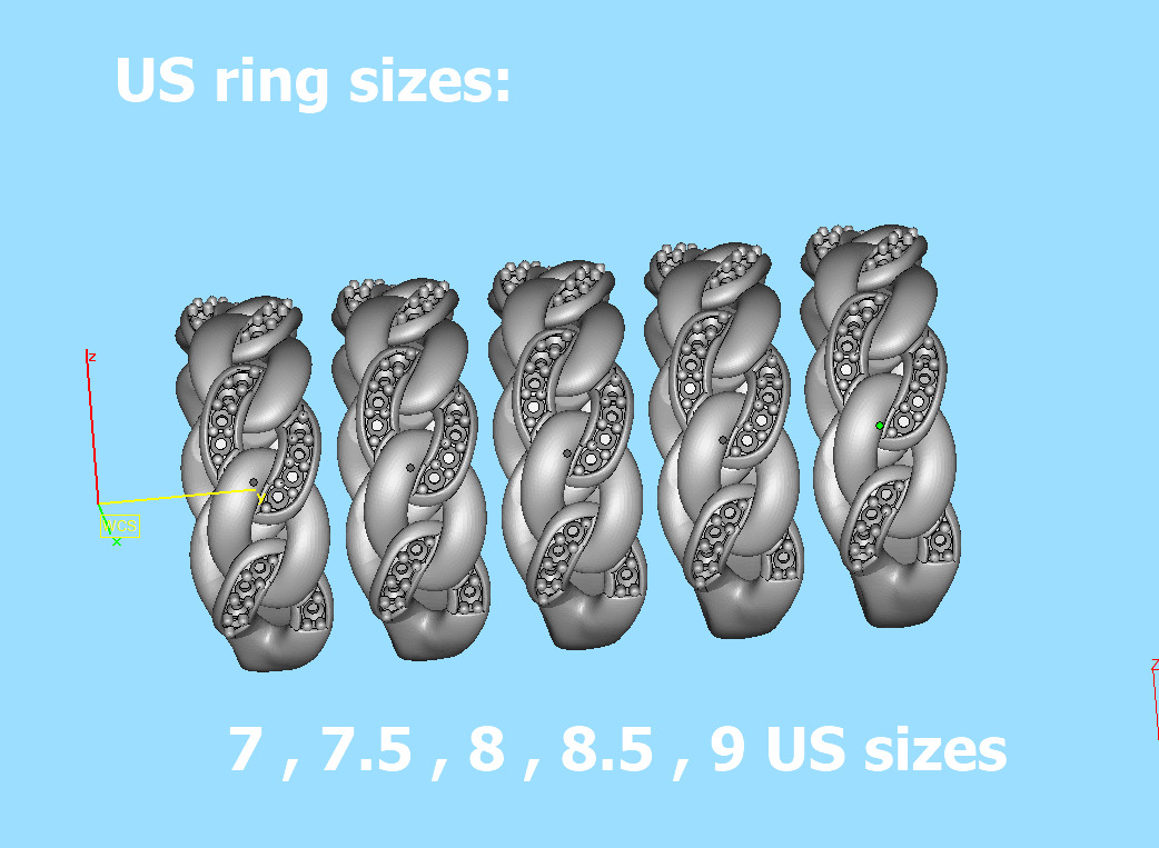 Diamond Cuban Chain Link Ring Halfway 7mm Links Ring 3D print model_11