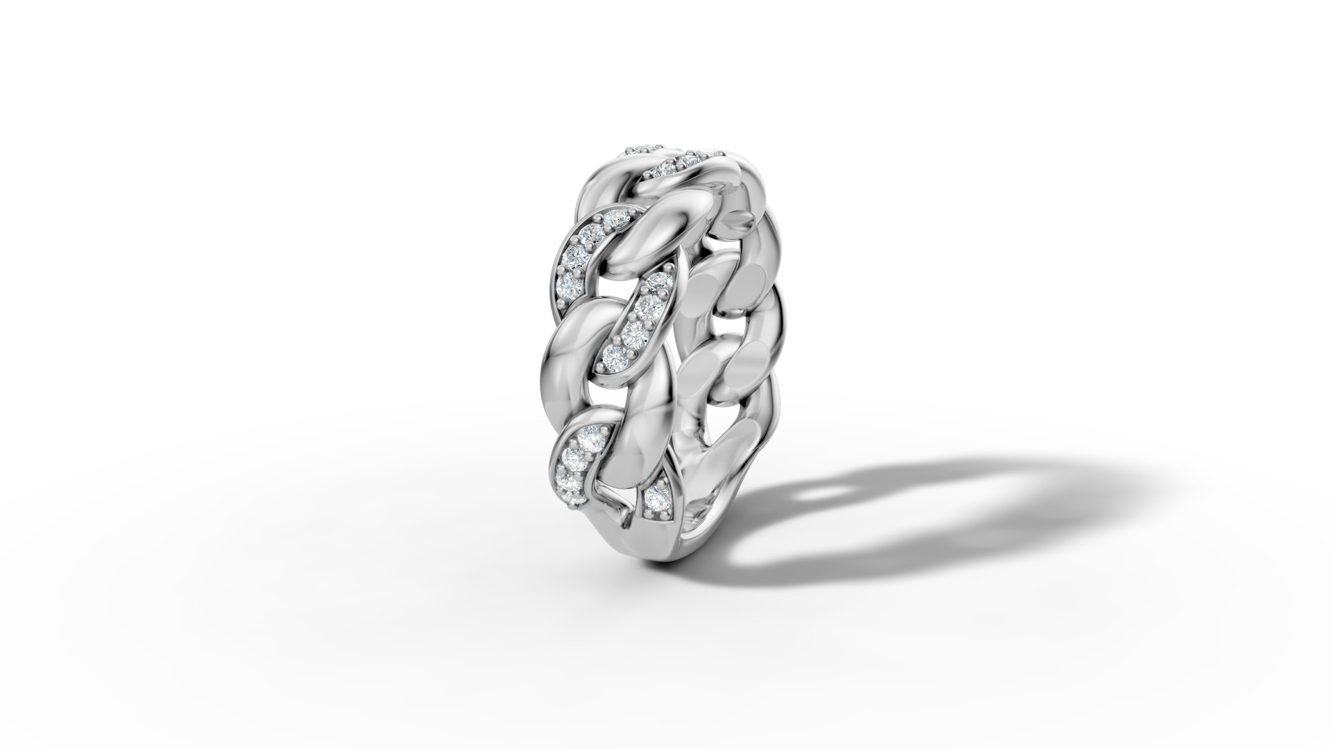 Diamond Cuban Chain Link Ring Halfway 7mm Links Ring 3D print model_28