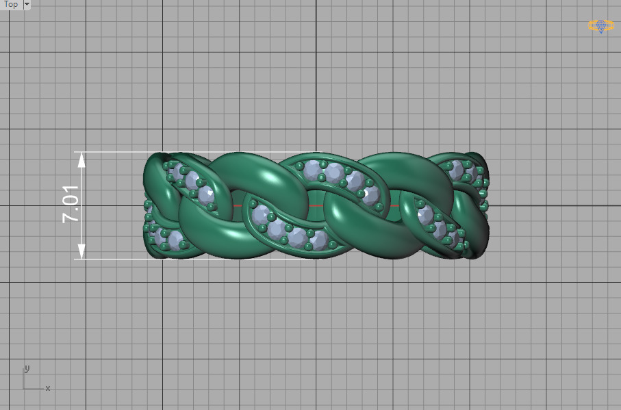 Diamond Cuban Chain Link Ring Halfway 7mm Links Ring 3D print model_9