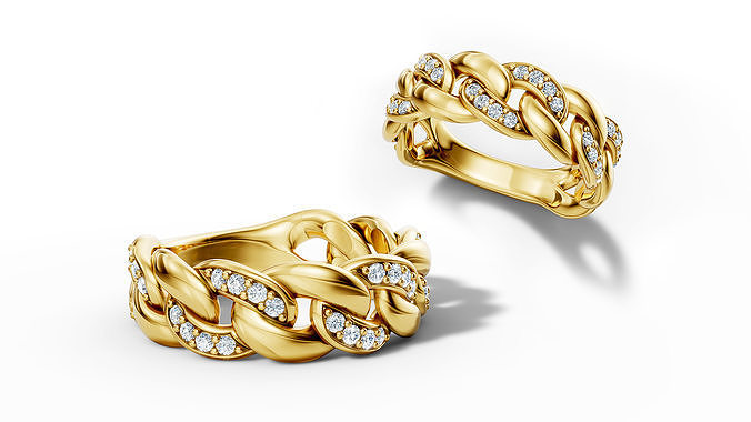 Diamond Cuban Chain Link Ring Halfway 7mm Links Ring 3D print model